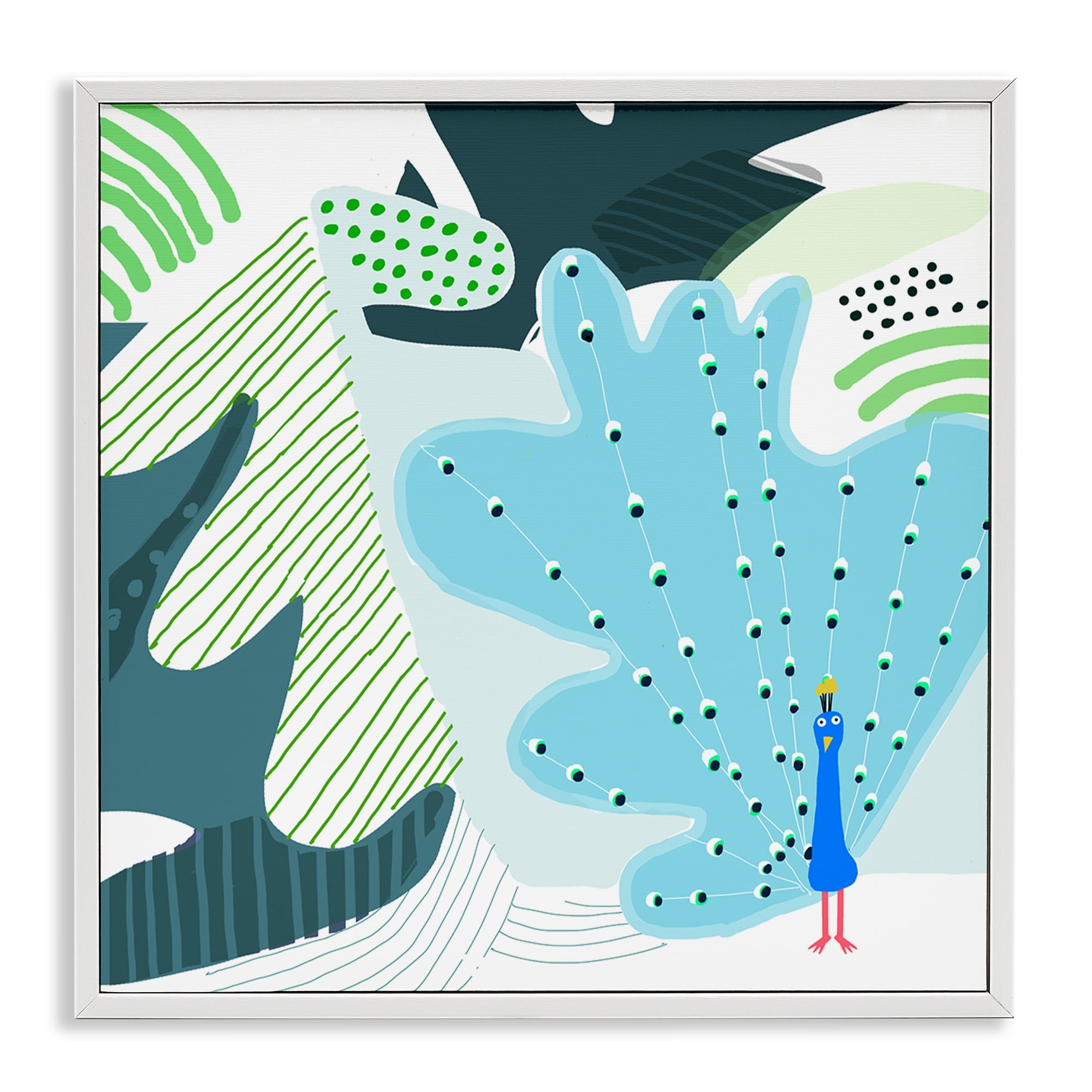 Stupell Industries Whimsical Patterned Peacock Animals Painting White Framed Art Print Wall Art, 24 x 24