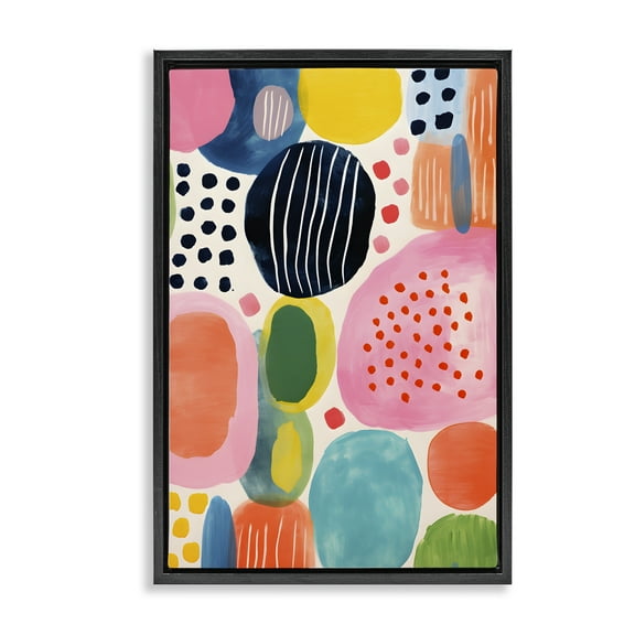 Stupell Industries Whimsical Patterned Shapes Abstract Painting Black Floater Framed Canvas Art Print Wall Art, 17 x 25
