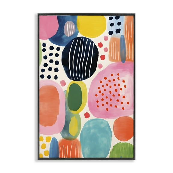 Stupell Industries Whimsical Patterned Shapes Abstract Painting Black Framed Art Print Wall Art, 12 x 18