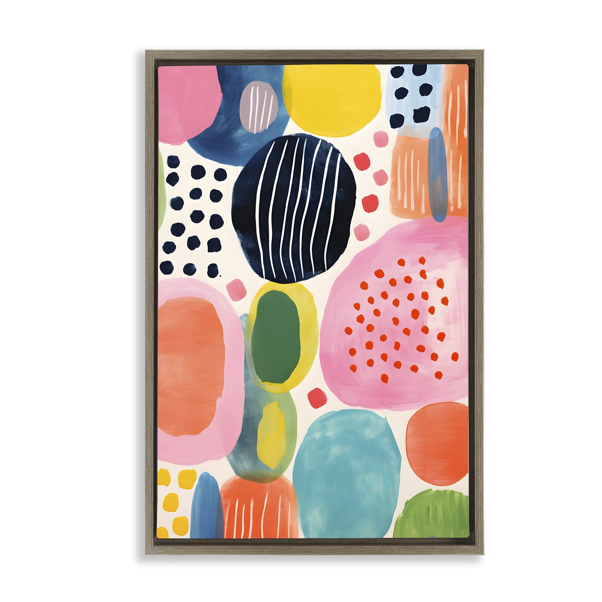 Stupell Industries Whimsical Patterned Shapes Abstract Painting Brown Floater Framed Canvas Art Print Wall Art, 21 x 31