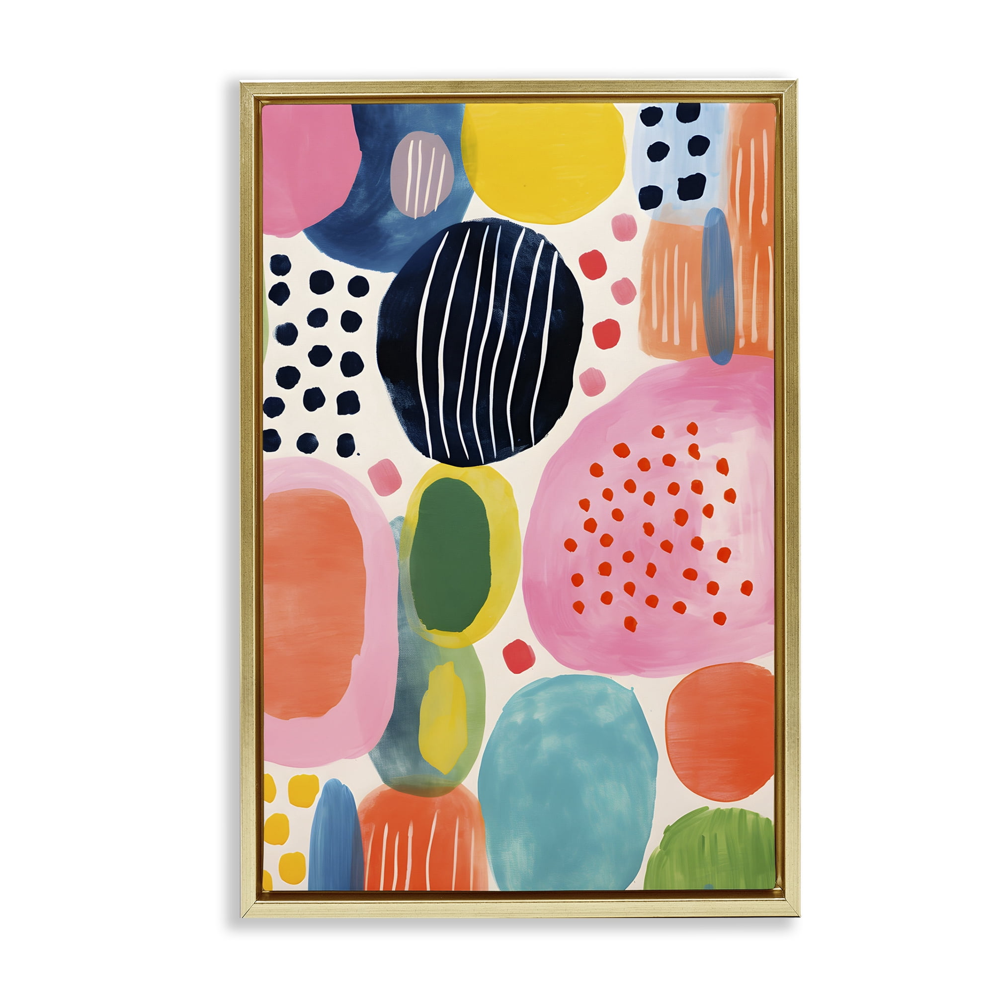 Stupell Industries Whimsical Patterned Shapes Abstract Painting Gold Floater Framed Canvas Art Print Wall Art, 21 x 31