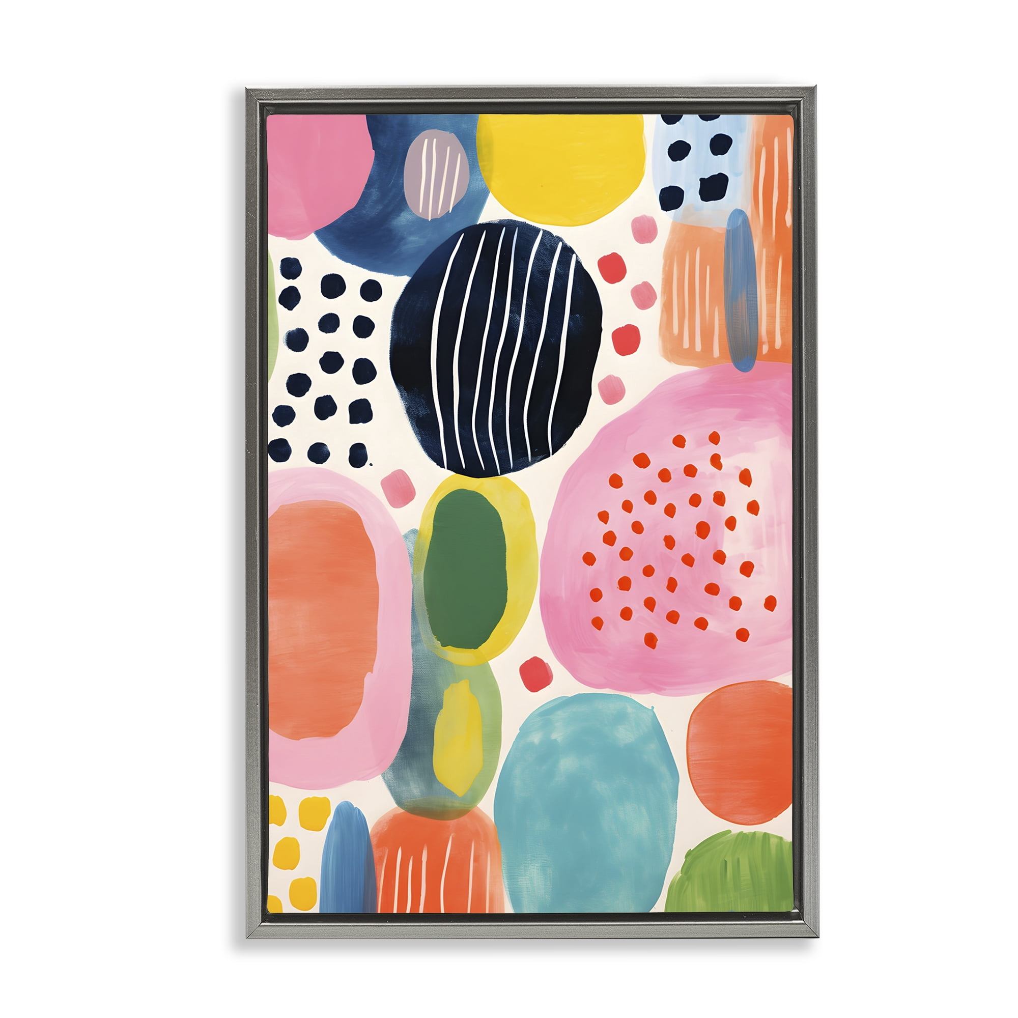 Stupell Industries Whimsical Patterned Shapes Abstract Painting Gray Floater Framed Canvas Art Print Wall Art, 17 x 25