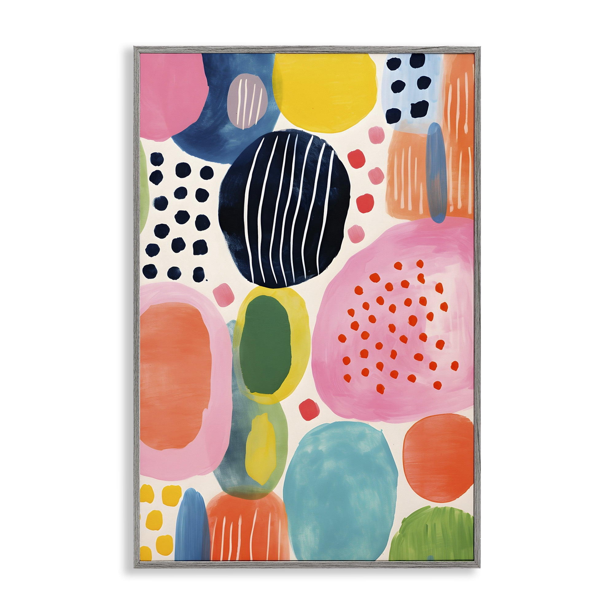 Stupell Industries Whimsical Patterned Shapes Abstract Painting Gray Framed Art Print Wall Art, 12 x 18