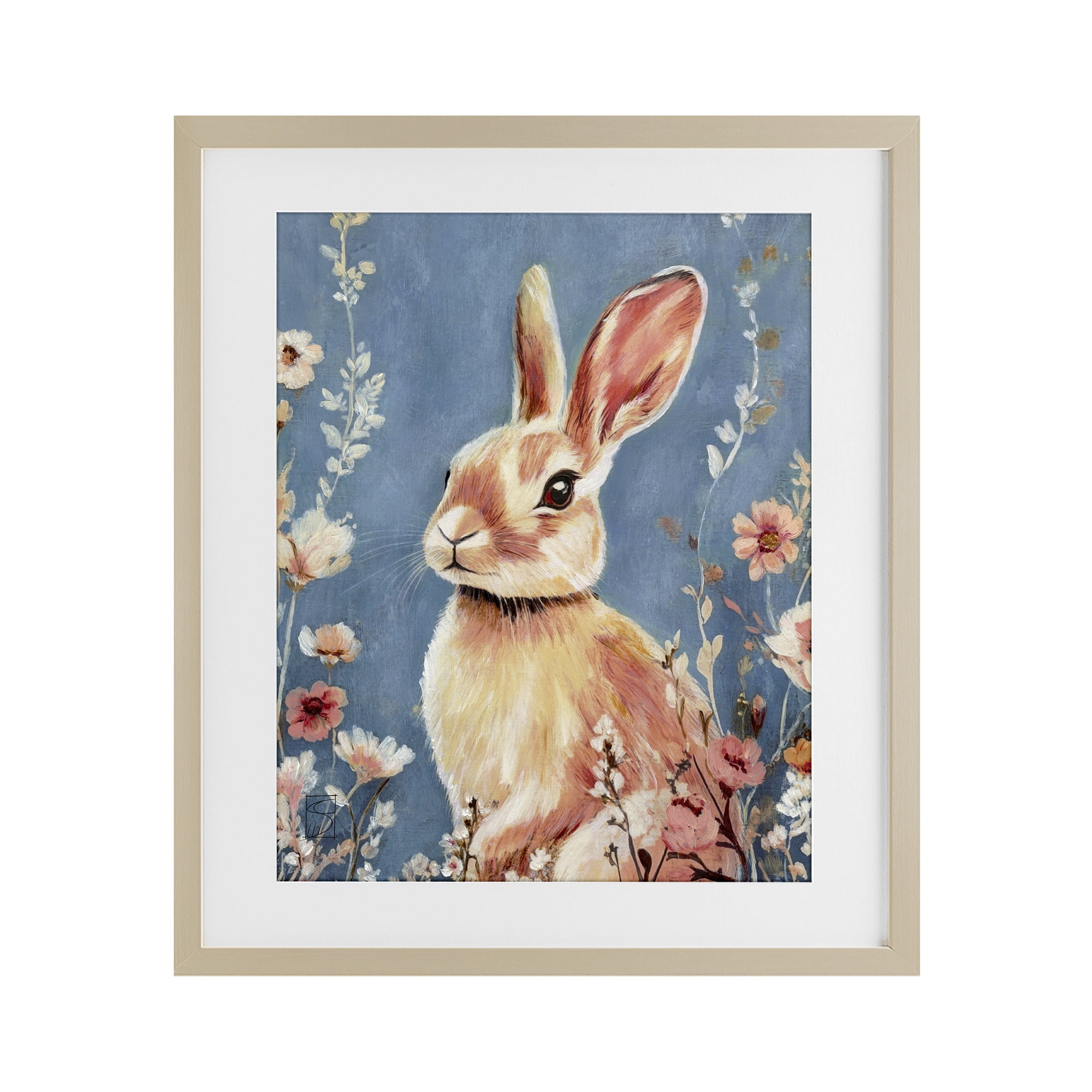 Stupell Industries Whimsical Rabbit on Blue Birch Framed Print Under Glass, design by Sara Culpepper