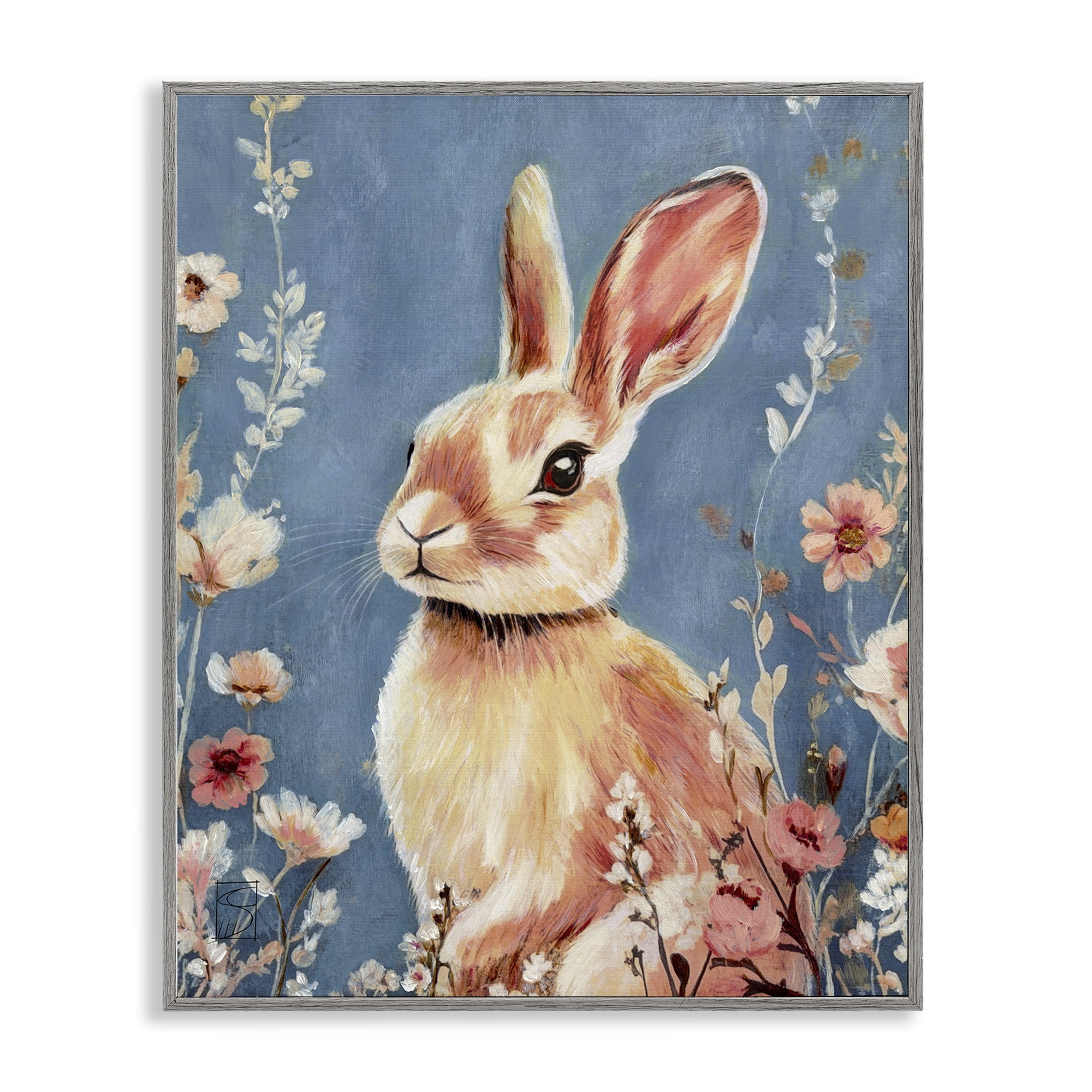 Stupell Industries Whimsical Rabbit on Blue Gray Framed Giclee Art, design by Sara Culpepper