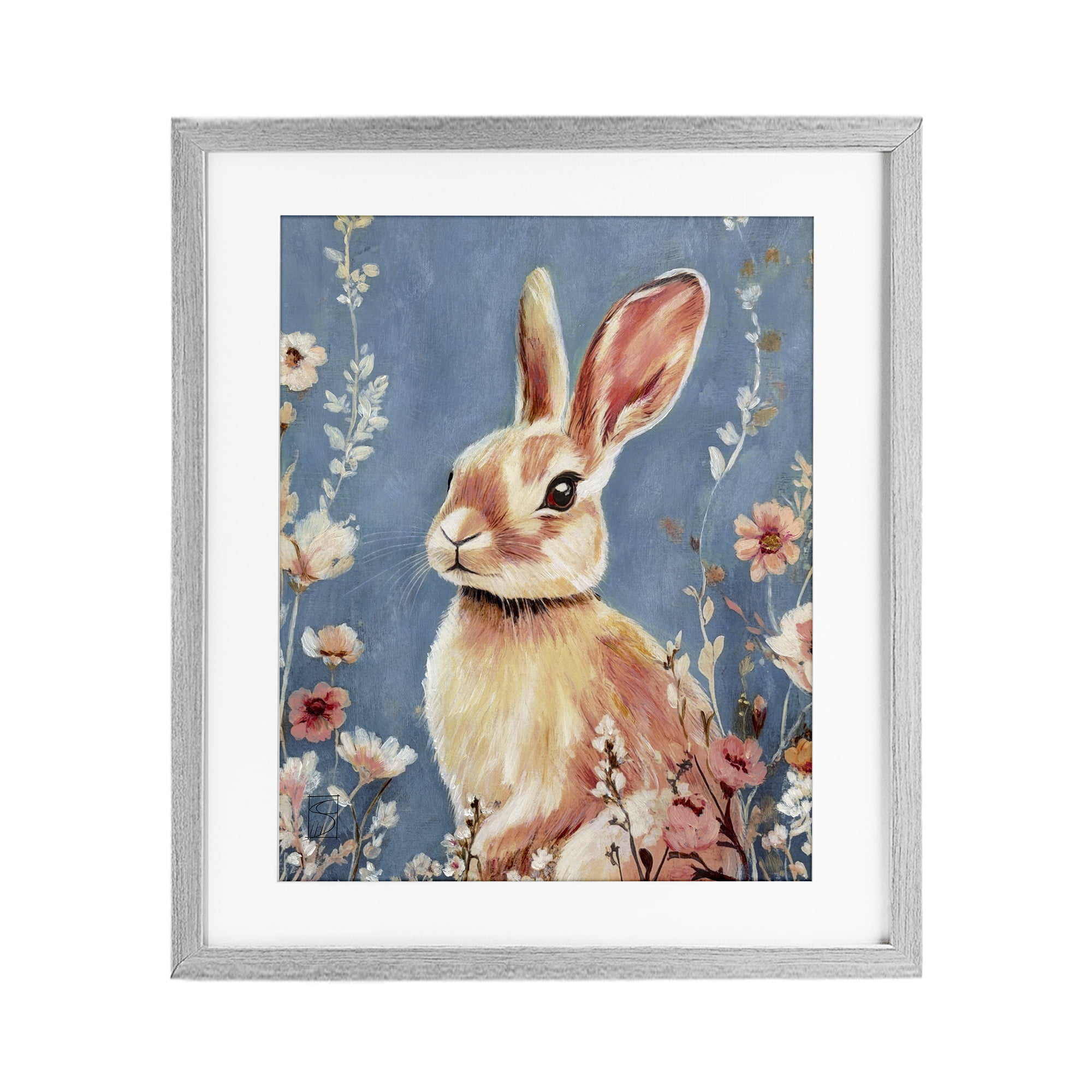 Stupell Industries Whimsical Rabbit on Blue Gray Framed Print Under Glass, design by Sara Culpepper