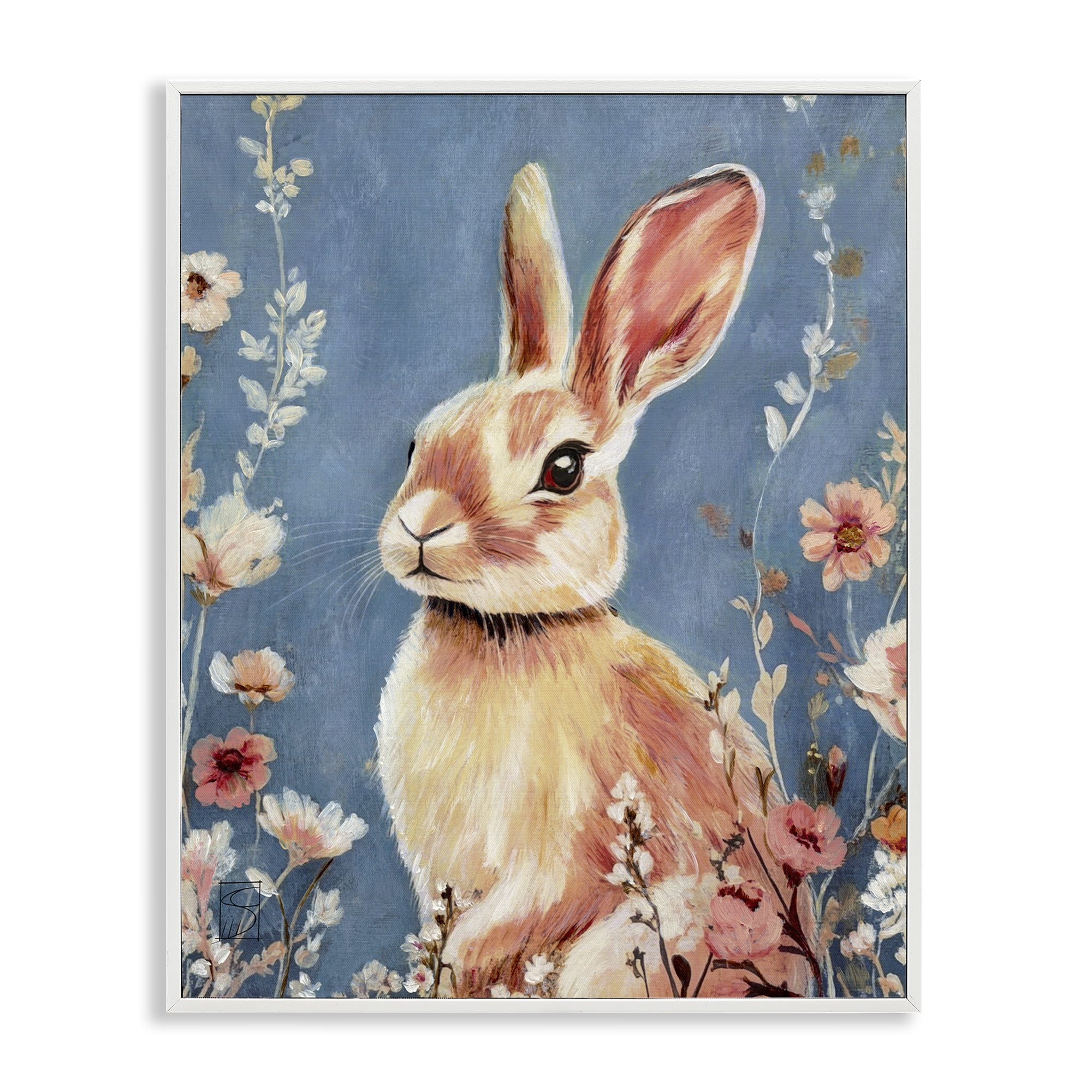 Stupell Industries Whimsical Rabbit on Blue White Framed Giclee Art, design by Sara Culpepper