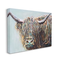 Stupell Industries Whimsical Rainbow Hair Woolly Highland Cattle Portrait Canvas Wall Art, 16 x 20, Design by Carolee Vitaletti