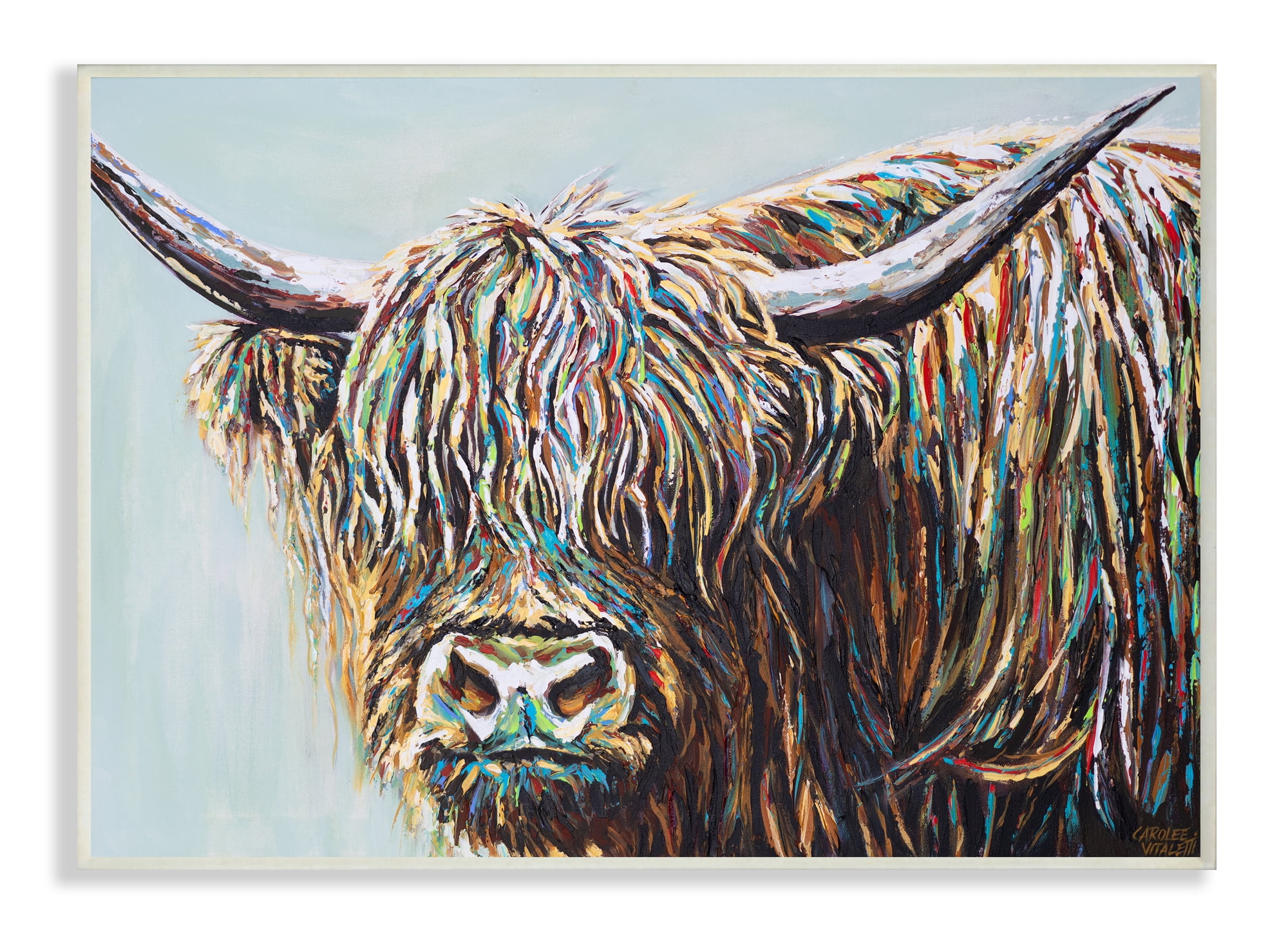 Stupell Industries Whimsical Rainbow Hair Woolly Highland Cattle Portrait Wall Plaque, 13 x 19, Design by Carolee Vitaletti