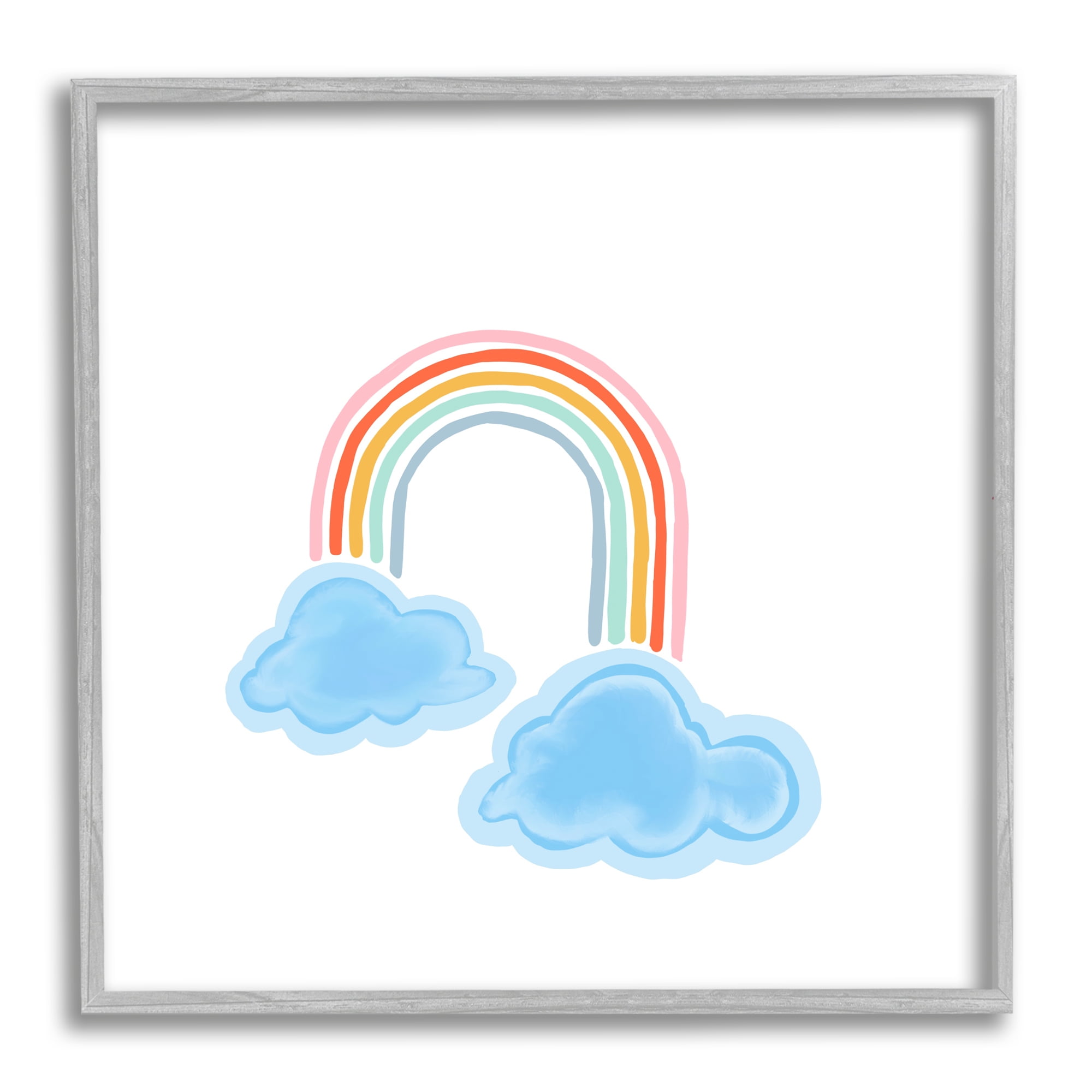 Stupell Industries Whimsical Rainbow with Clouds Landscape Painting Gray Framed Art Print Wall Art, 12 x 12