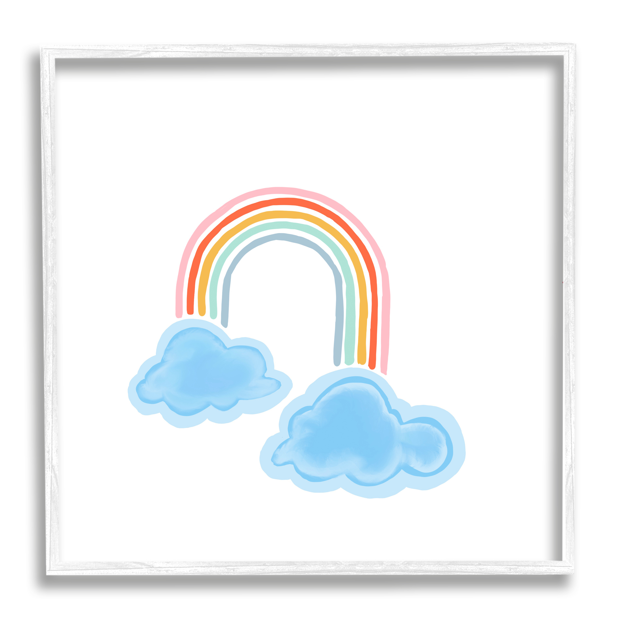Stupell Industries Whimsical Rainbow with Clouds Landscape Painting White Framed Art Print Wall Art, 24 x 24