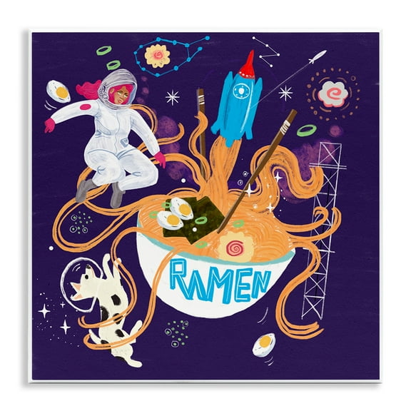 Stupell Industries Whimsical Ramen in Space Food & Beverage Painting Unframed Art Print Wall Art, 12 x 12
