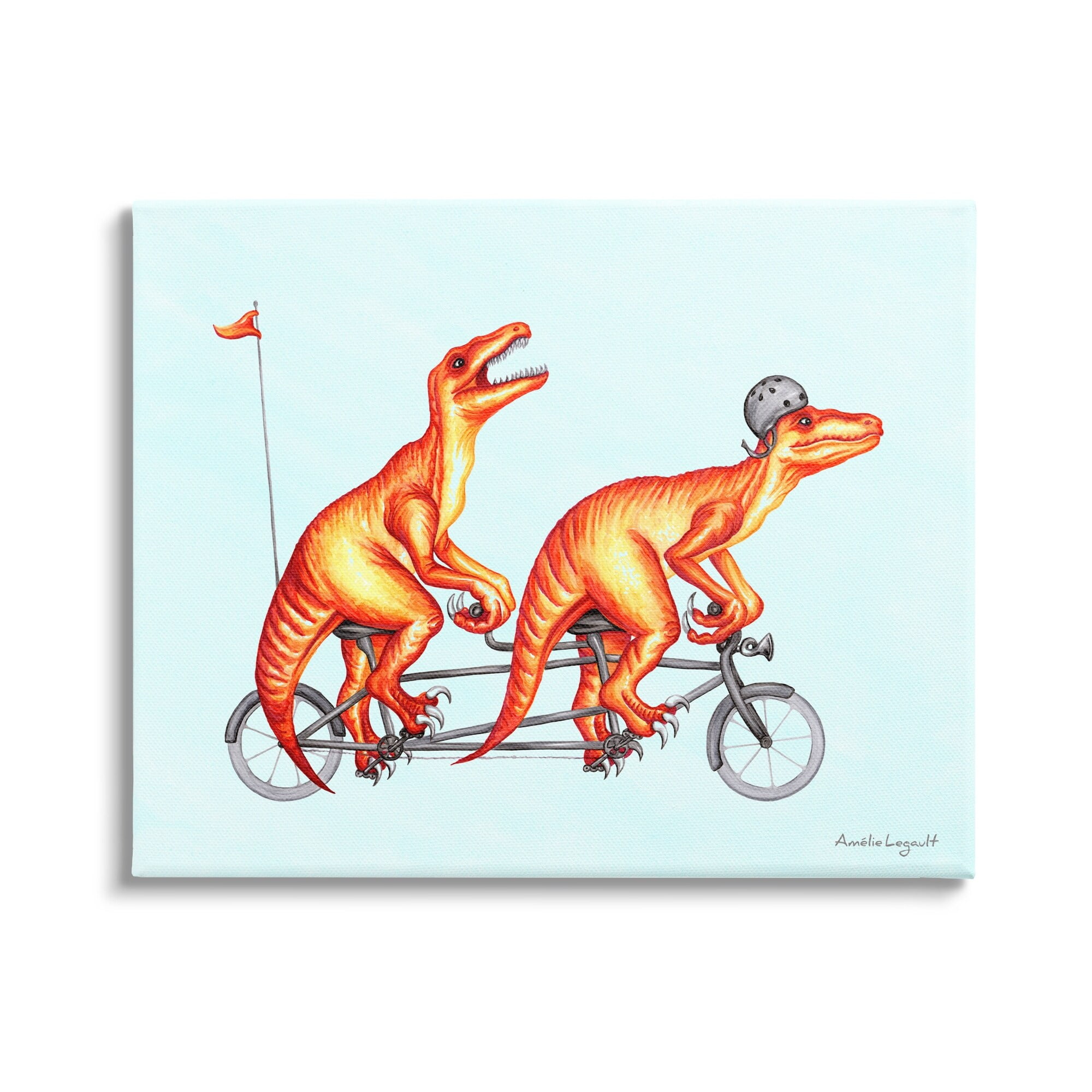 Stupell Industries Whimsical Red T-Rex Dinosaurs Riding Tandem Bicycle Graphic Art Gallery Wrapped Canvas Print Wall Art, Design by Amelie Legault
