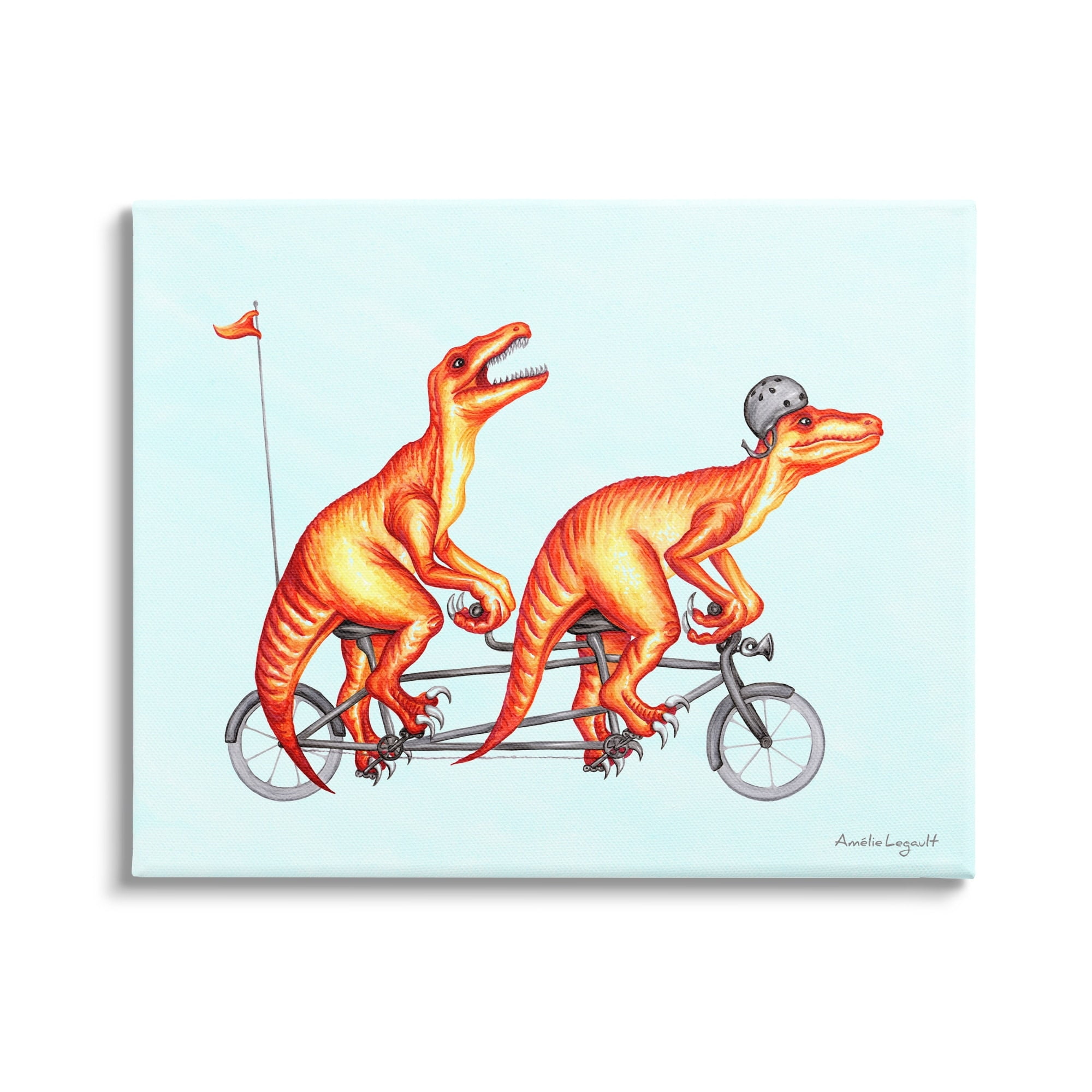 Stupell Industries Whimsical Red T-Rex Dinosaurs Riding Tandem Bicycle Graphic Art Gallery Wrapped Canvas Print Wall Art, Design by Amelie Legault