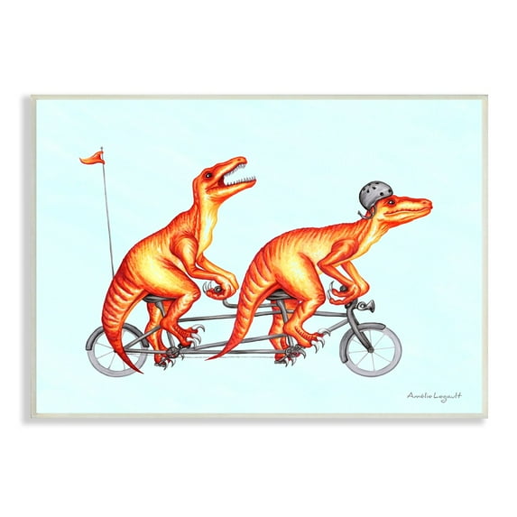 Stupell Industries Whimsical Red T-Rex Dinosaurs Riding Tandem Bicycle Graphic Art Unframed Art Print Wall Art, Design by Amelie Legault