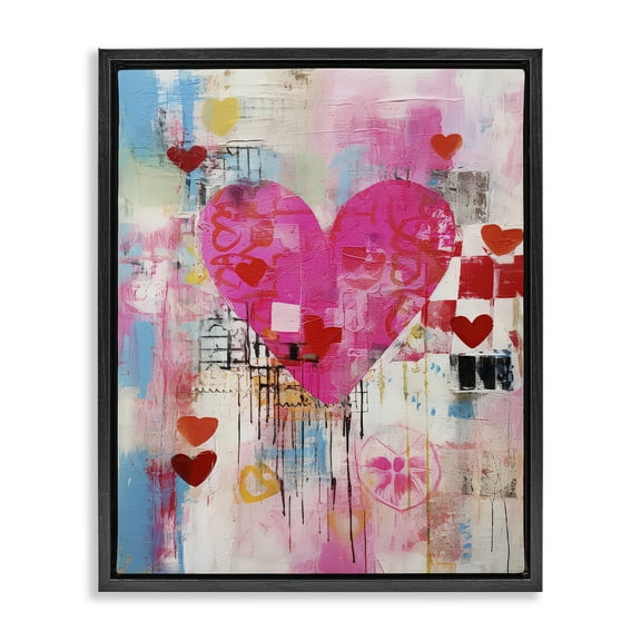 Stupell Industries Whimsical Romance Heart Pattern Abstract Painting Black Floater Framed Canvas Art Print Wall Art, 17 x 21