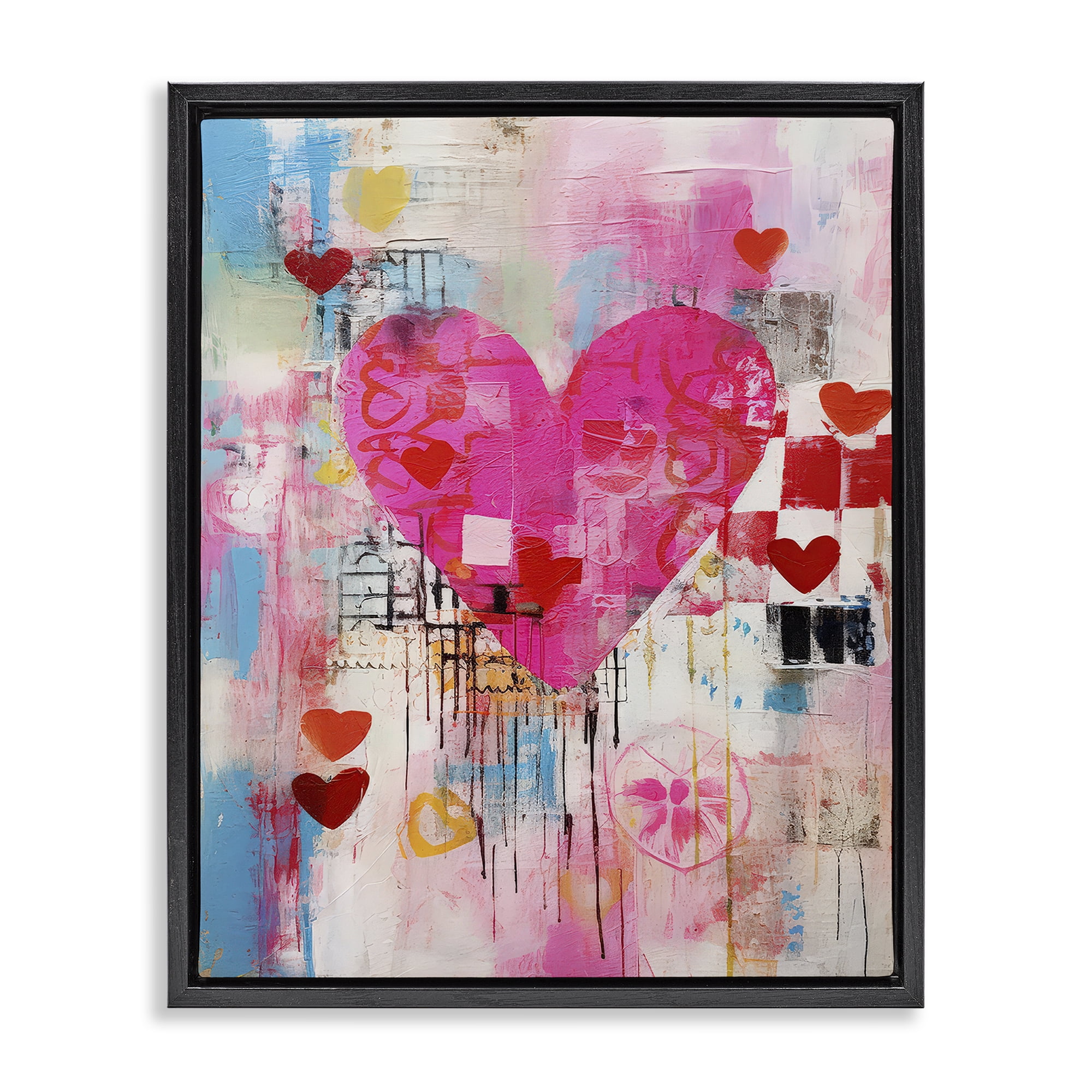 Stupell Industries Whimsical Romance Heart Pattern Abstract Painting Black Floater Framed Canvas Art Print Wall Art, 25 x 31