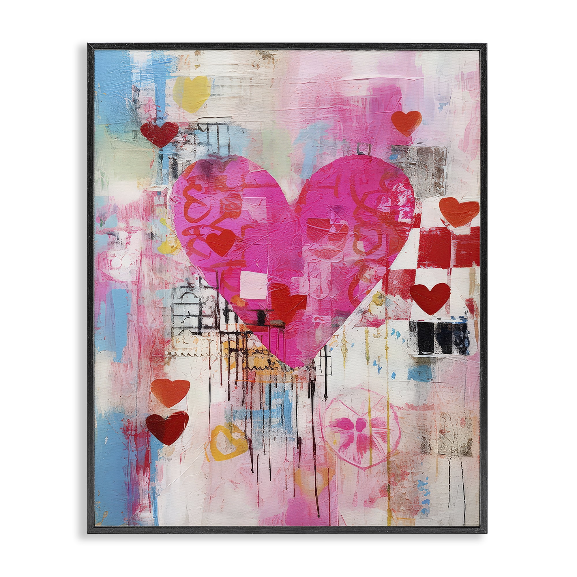 Stupell Industries Whimsical Romance Heart Pattern Abstract Painting Black Framed Art Print Wall Art, 11 x 14