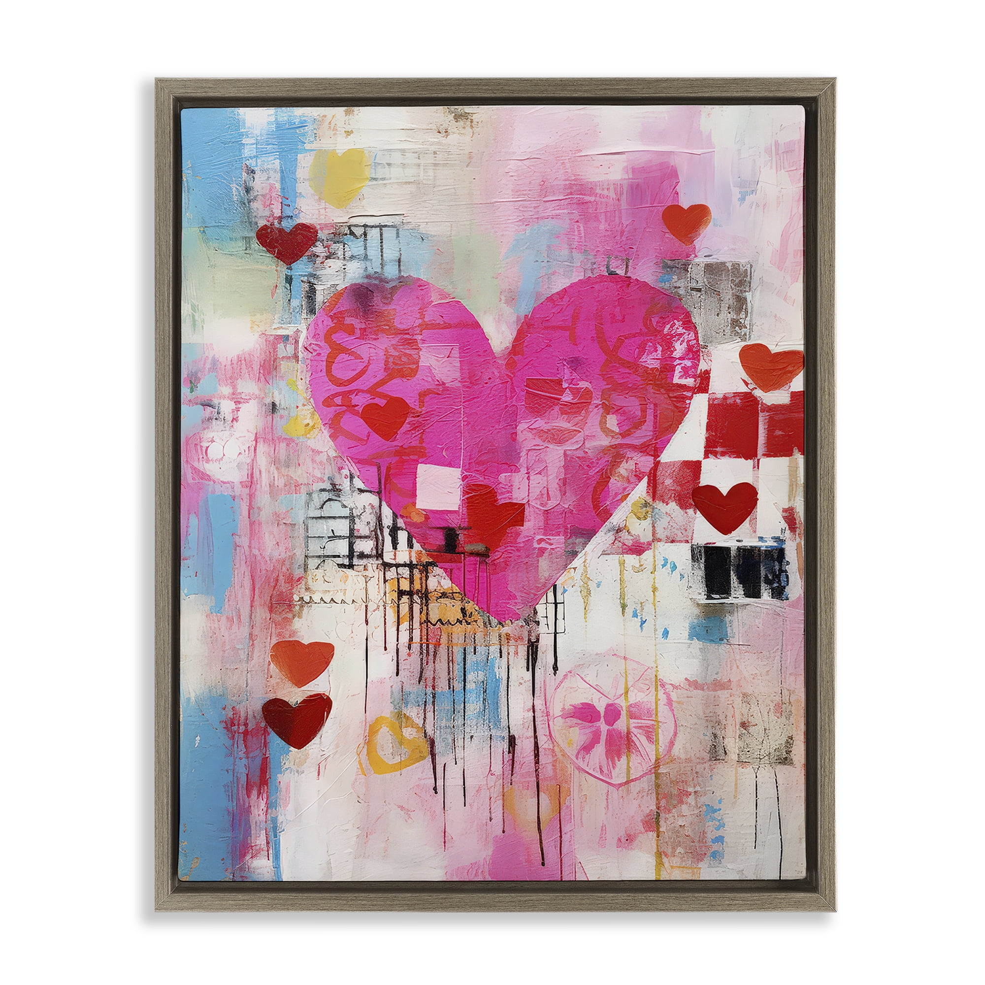 Stupell Industries Whimsical Romance Heart Pattern Abstract Painting Brown Floater Framed Canvas Art Print Wall Art, 17 x 21