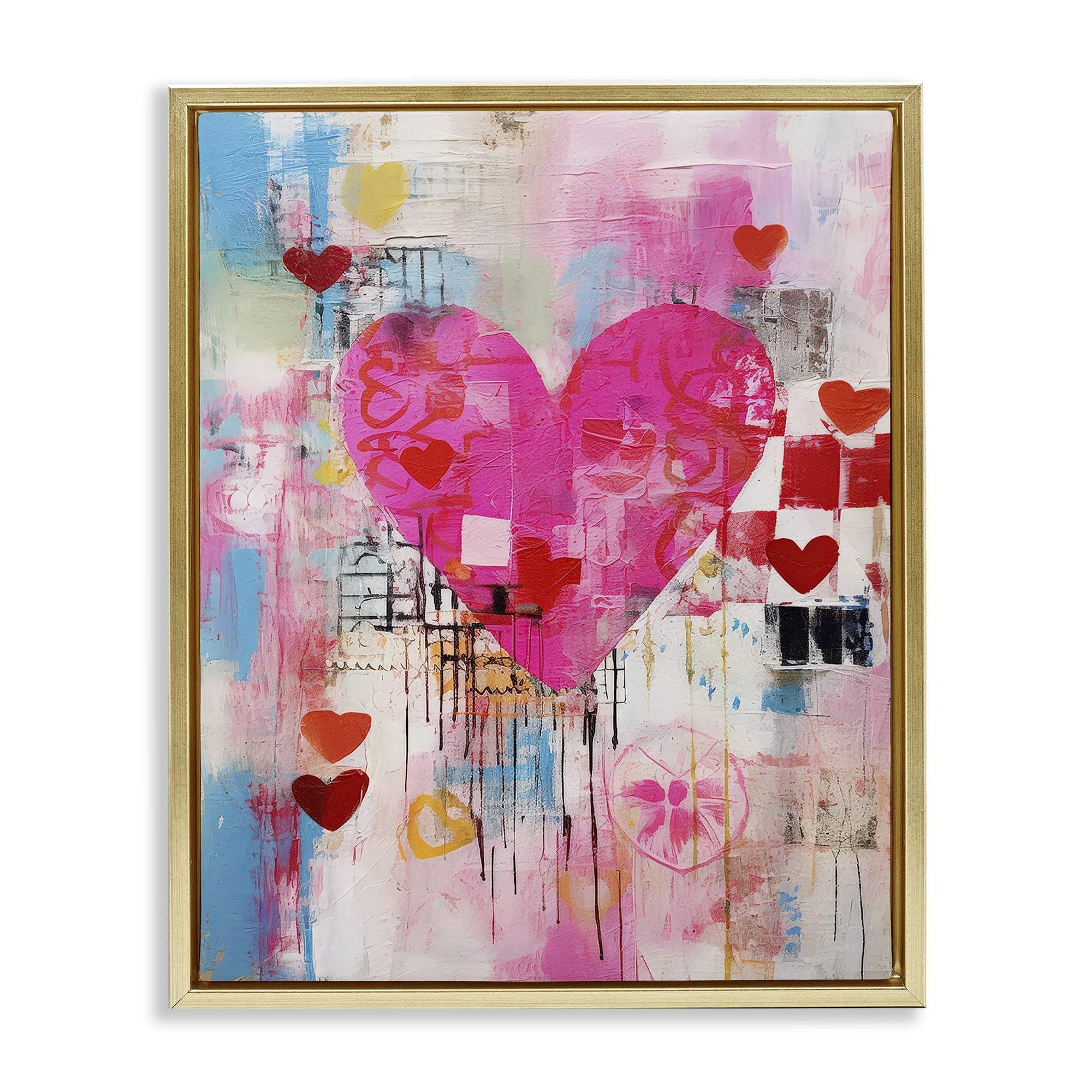 Stupell Industries Whimsical Romance Heart Pattern Abstract Painting Gold Floater Framed Canvas Art Print Wall Art, 17 x 21