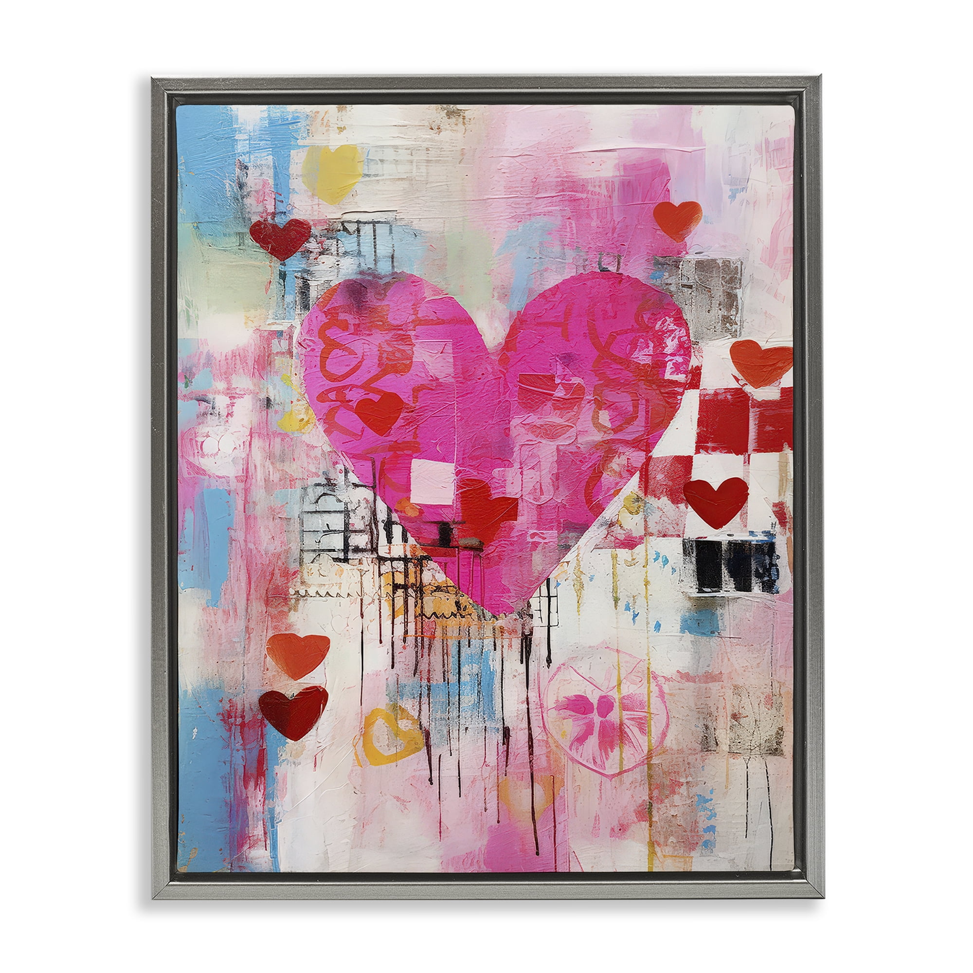Stupell Industries Whimsical Romance Heart Pattern Abstract Painting Gray Floater Framed Canvas Art Print Wall Art, 25 x 31