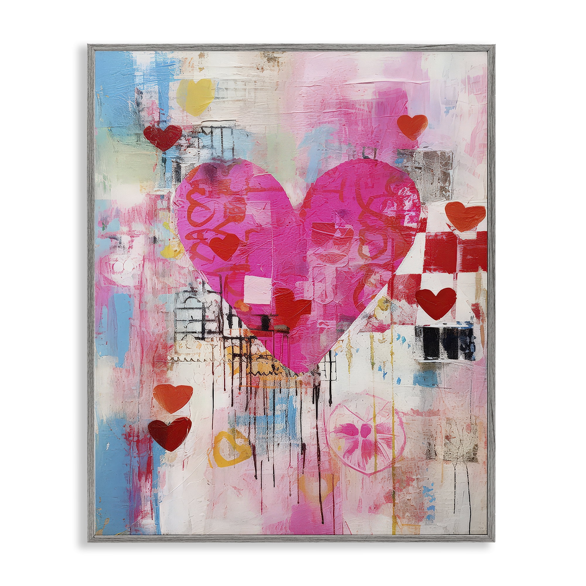 Stupell Industries Whimsical Romance Heart Pattern Abstract Painting Gray Framed Art Print Wall Art, 16 x 20