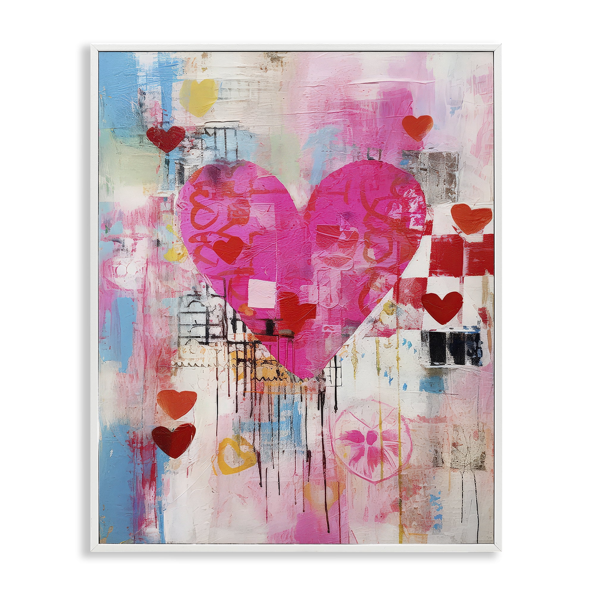 Stupell Industries Whimsical Romance Heart Pattern Abstract Painting White Framed Art Print Wall Art, 11 x 14