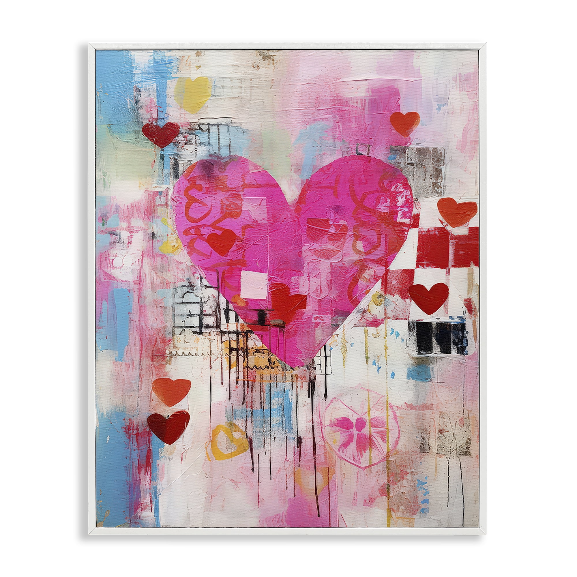 Stupell Industries Whimsical Romance Heart Pattern Abstract Painting White Framed Art Print Wall Art, 24 x 30