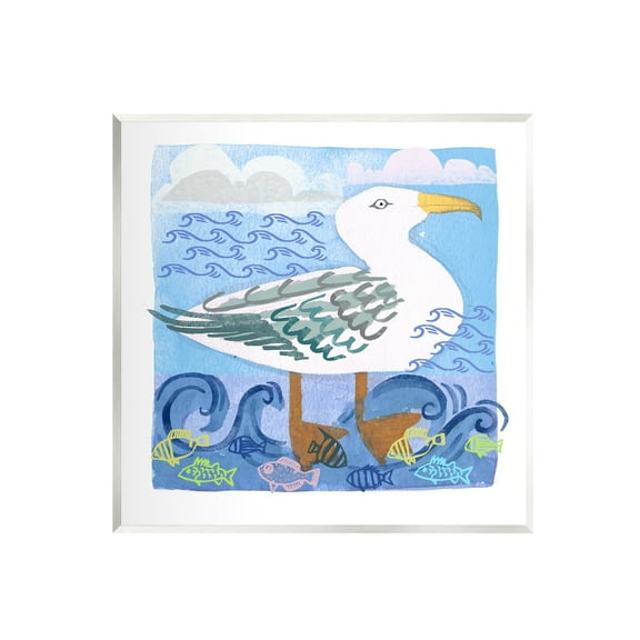 Stupell Industries Whimsical Seagull Bird Layered Ocean Waves Painting Graphic Art Unframed Art Print Wall Art, Design by unknown