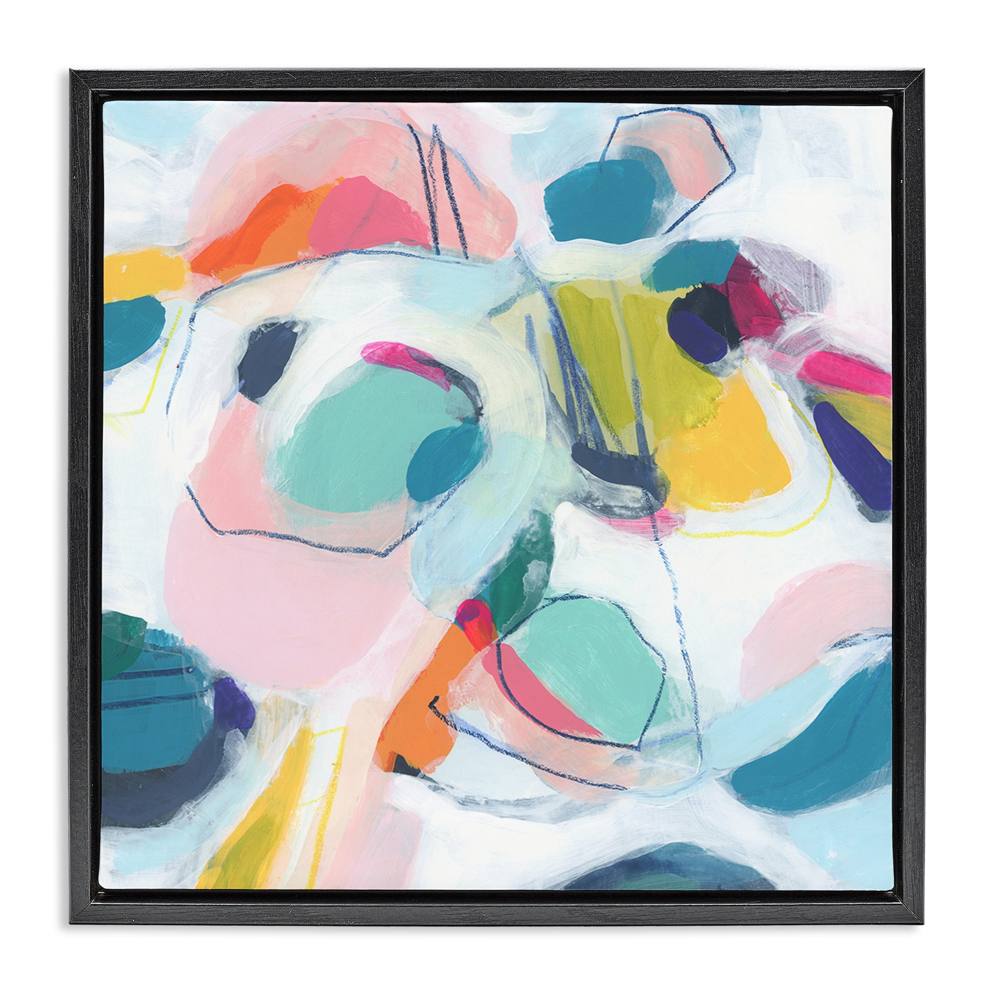 Stupell Industries Whimsical Shapes Abstraction Abstract Painting Black Floater Framed Canvas Art Print Wall Art, 18 x 18