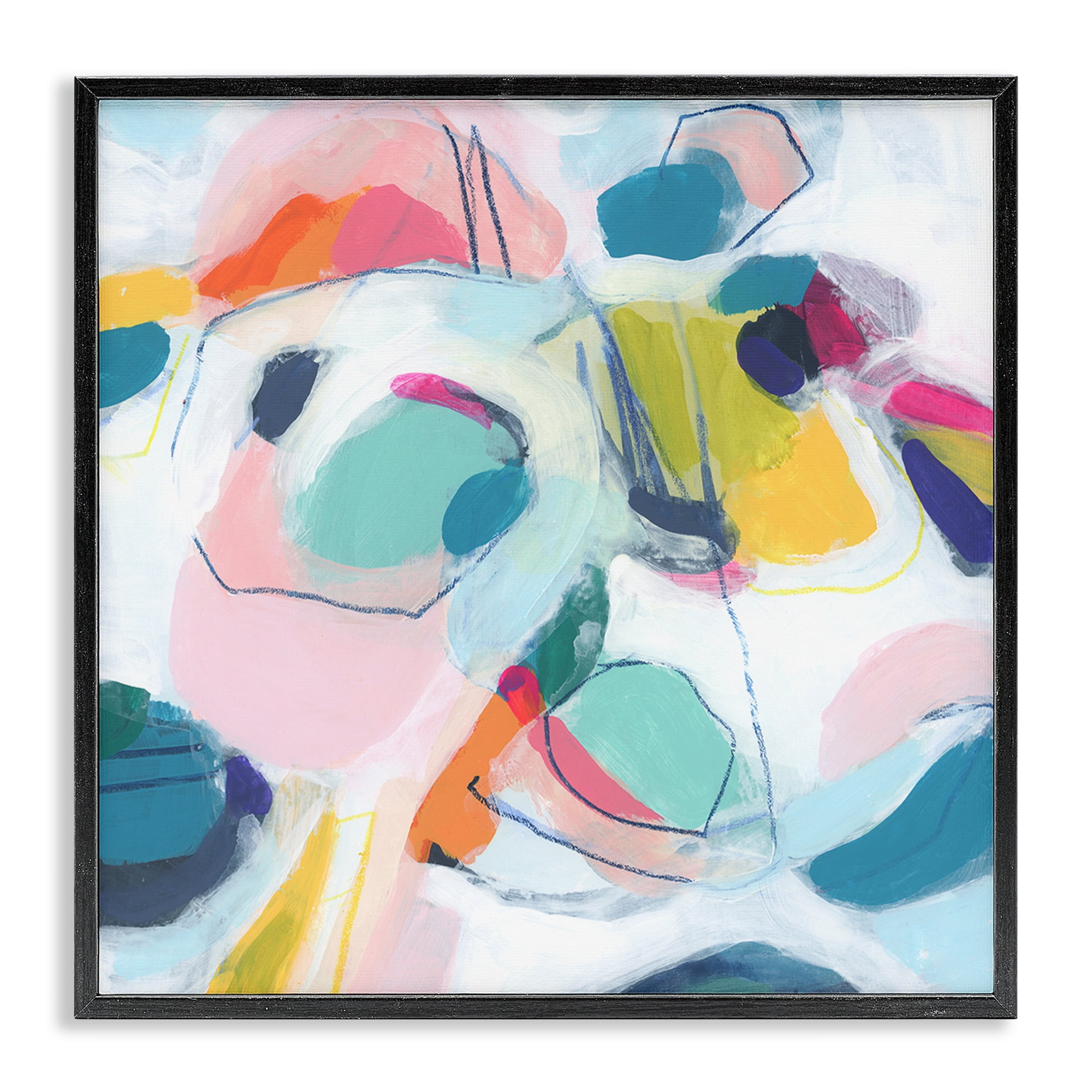 Stupell Industries Whimsical Shapes Abstraction Abstract Painting Black Framed Art Print Wall Art, 12 x 12