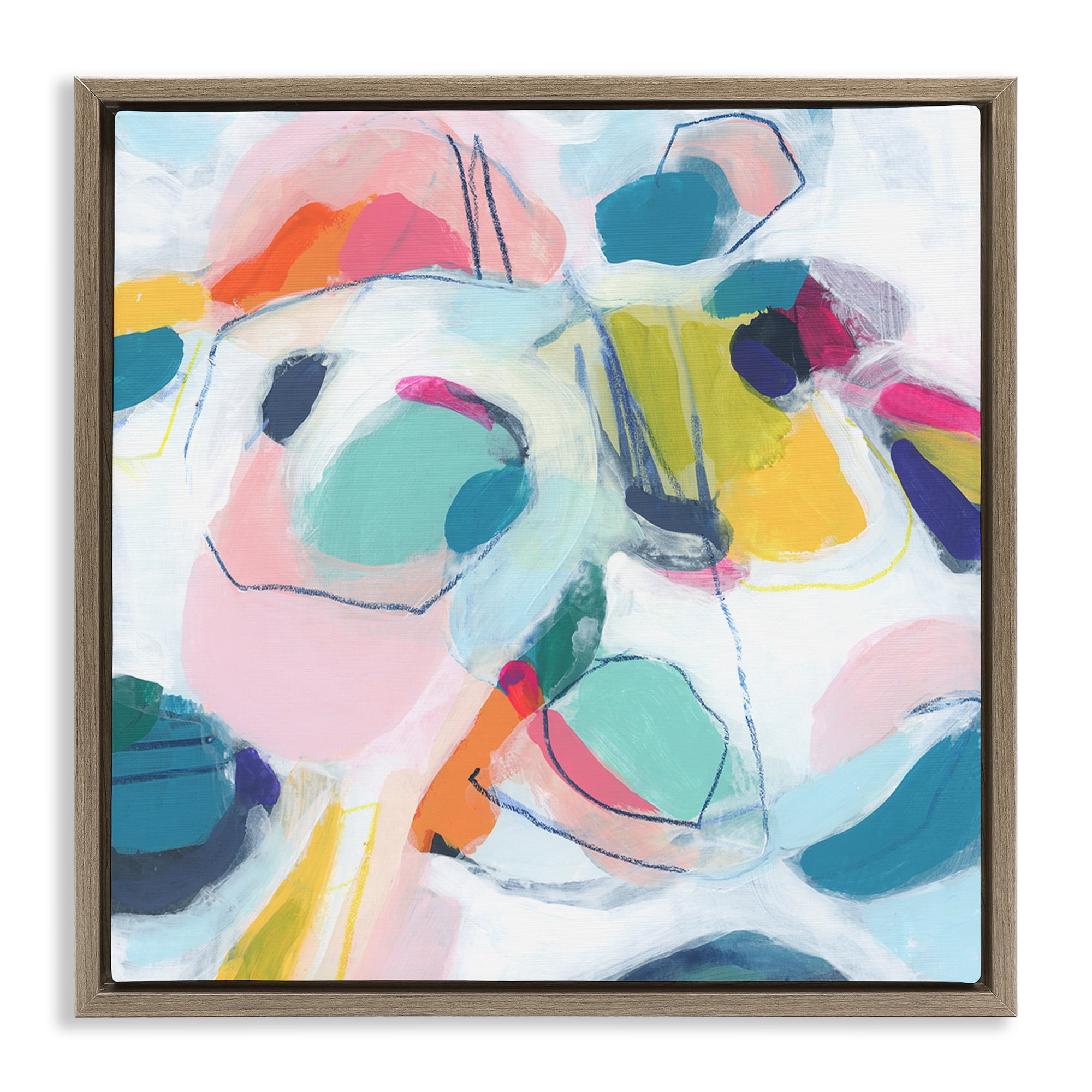 Stupell Industries Whimsical Shapes Abstraction Abstract Painting Brown Floater Framed Canvas Art Print Wall Art, 25 x 25