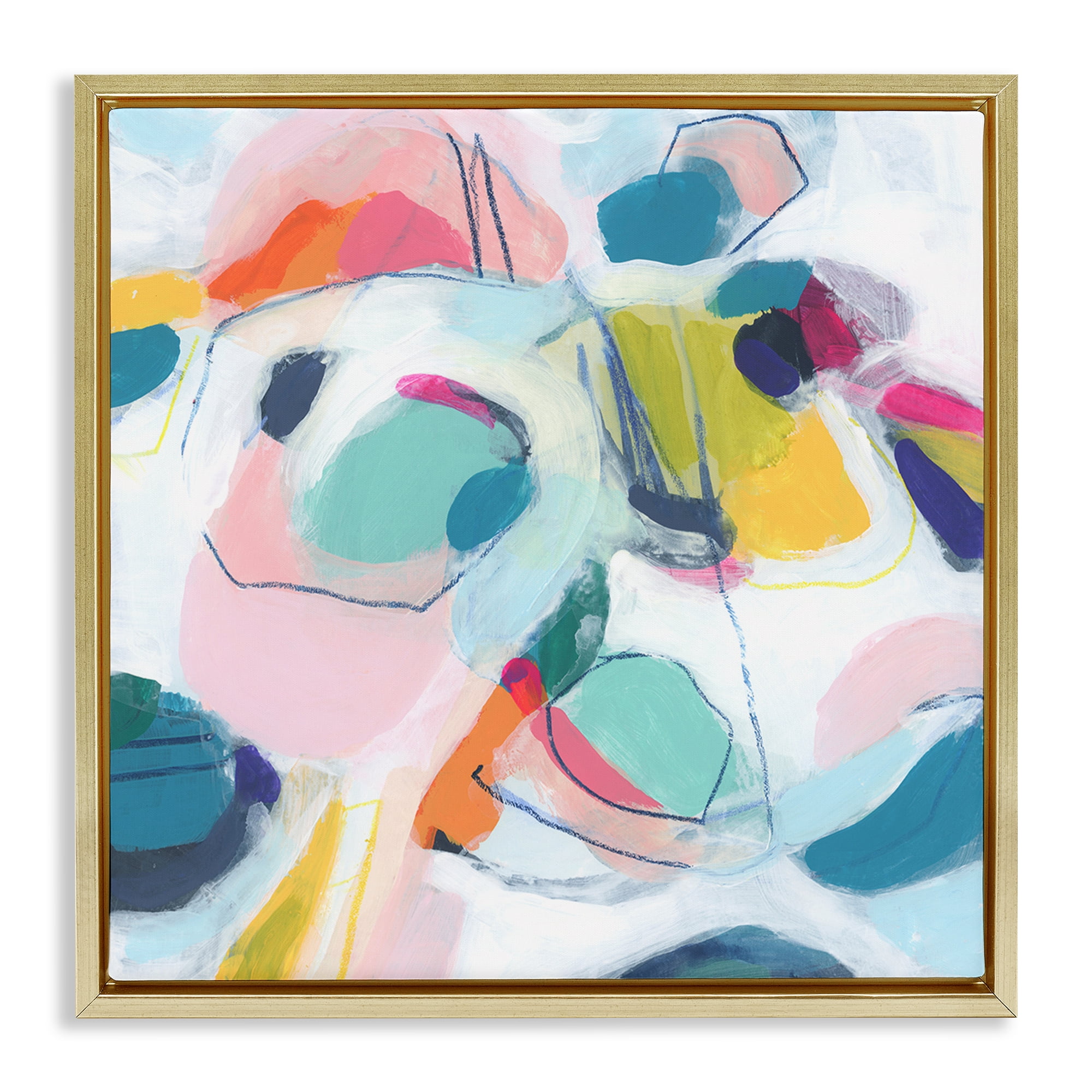 Stupell Industries Whimsical Shapes Abstraction Abstract Painting Gold Floater Framed Canvas Art Print Wall Art, 25 x 25
