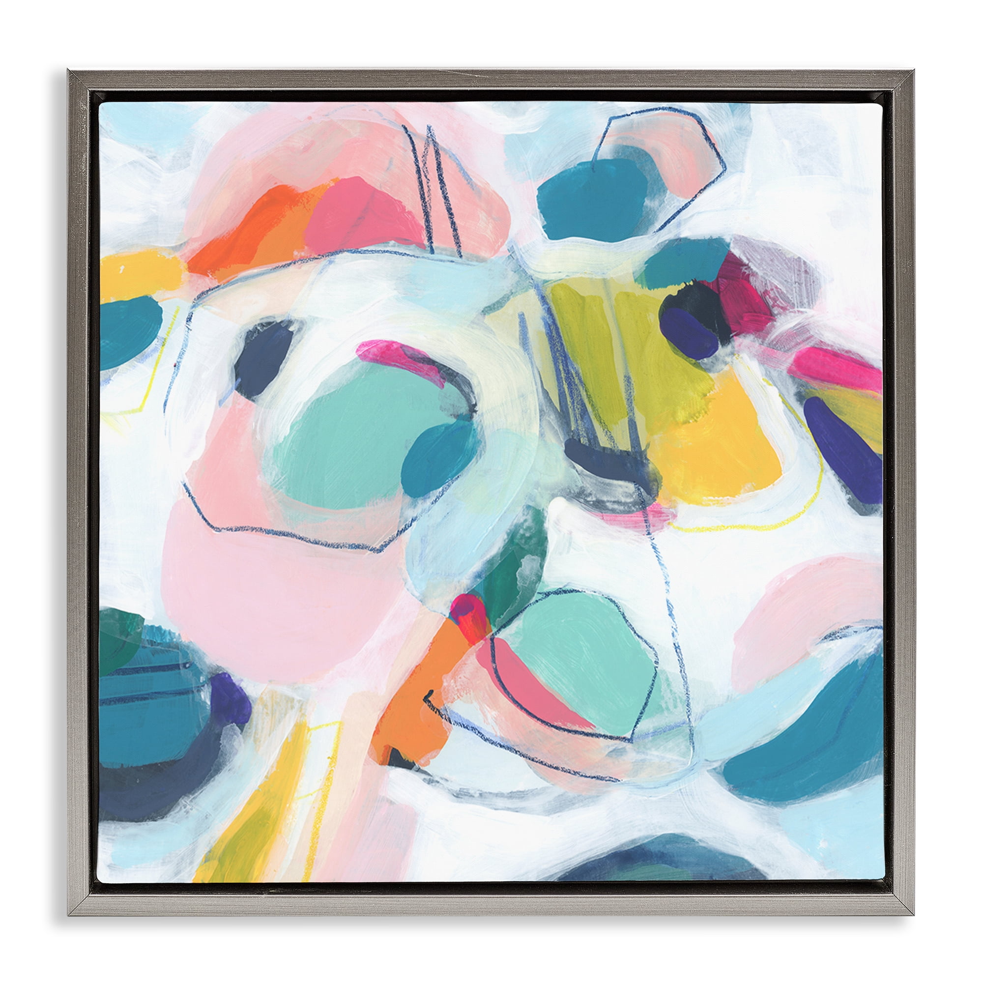 Stupell Industries Whimsical Shapes Abstraction Abstract Painting Gray Floater Framed Canvas Art Print Wall Art, 18 x 18