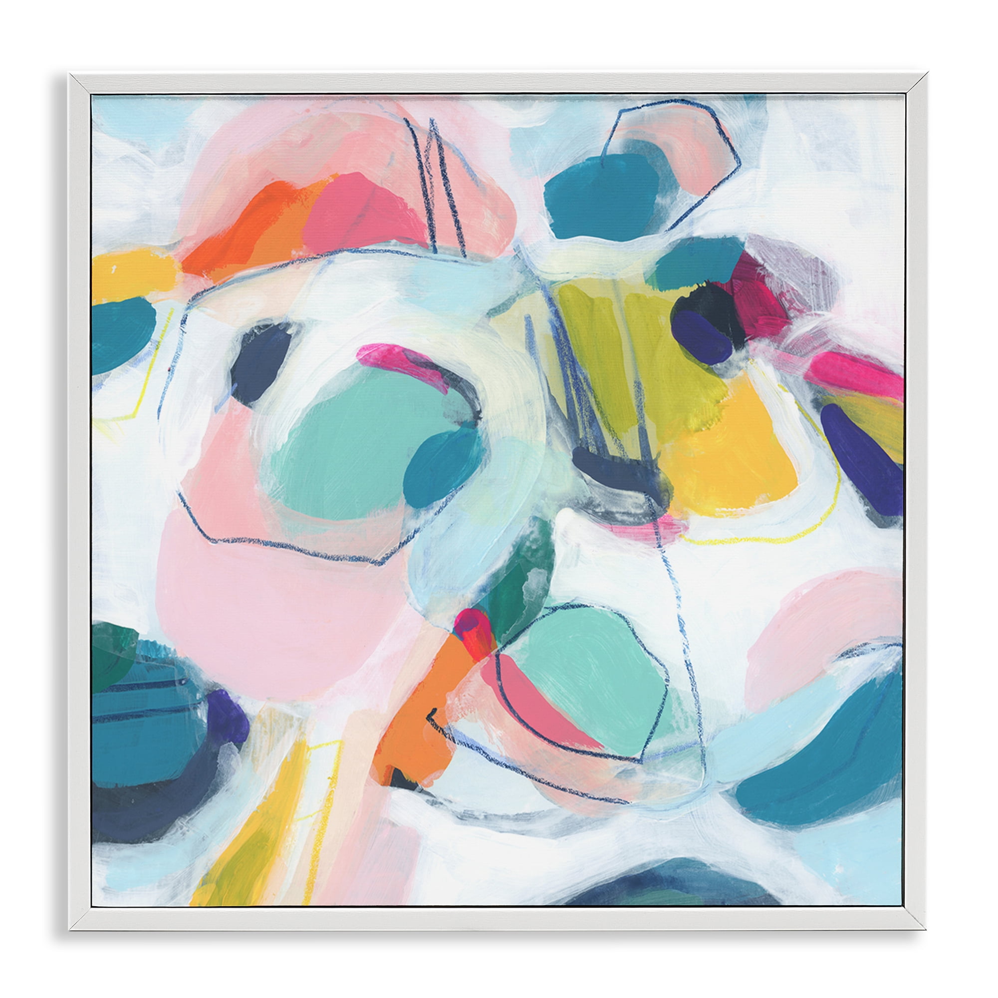 Stupell Industries Whimsical Shapes Abstraction Abstract Painting White Framed Art Print Wall Art, 17 x 17