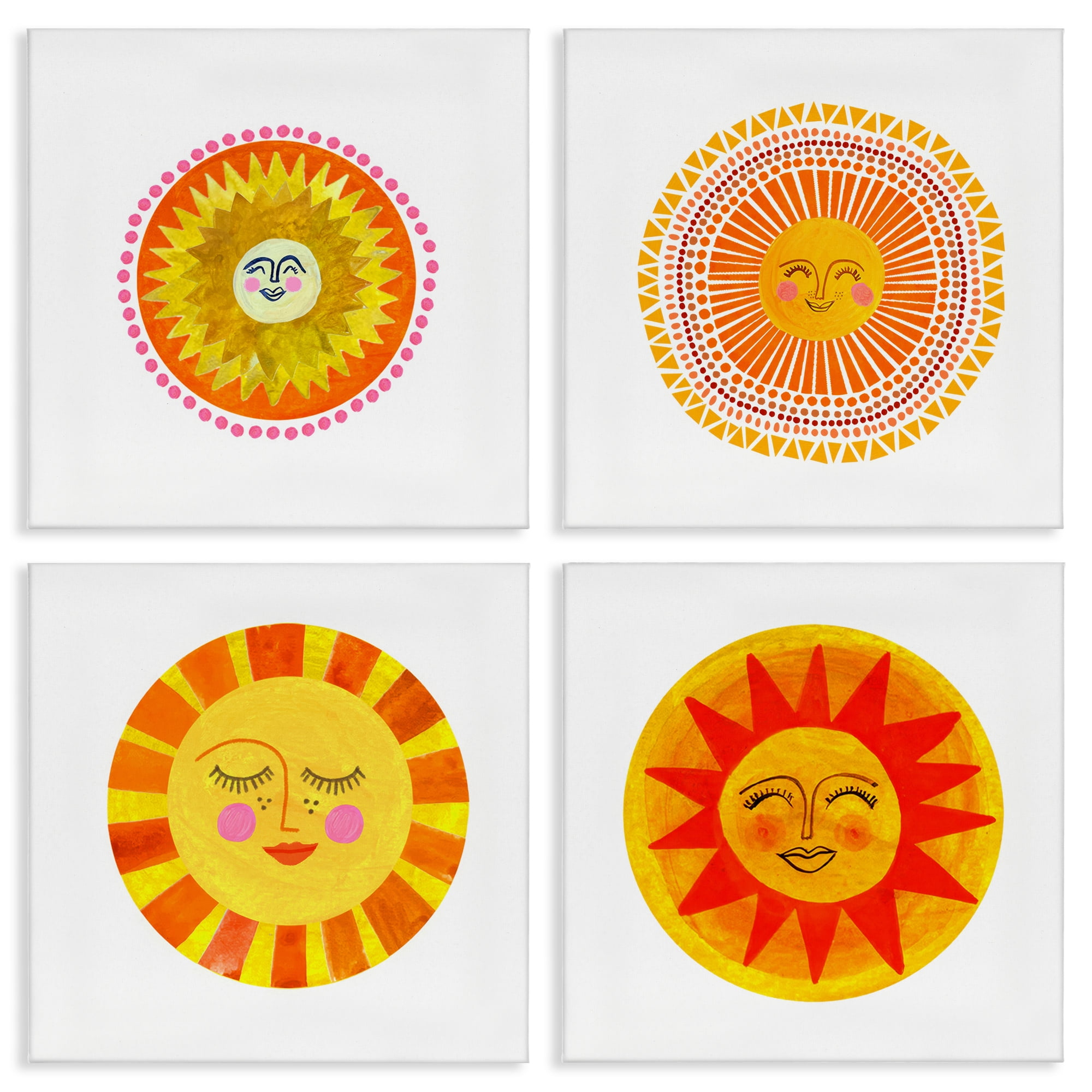 Stupell Industries Whimsical Smiling Suns 4 Piece Canvas Wall Art Set, design by Katherine Herrell Studio