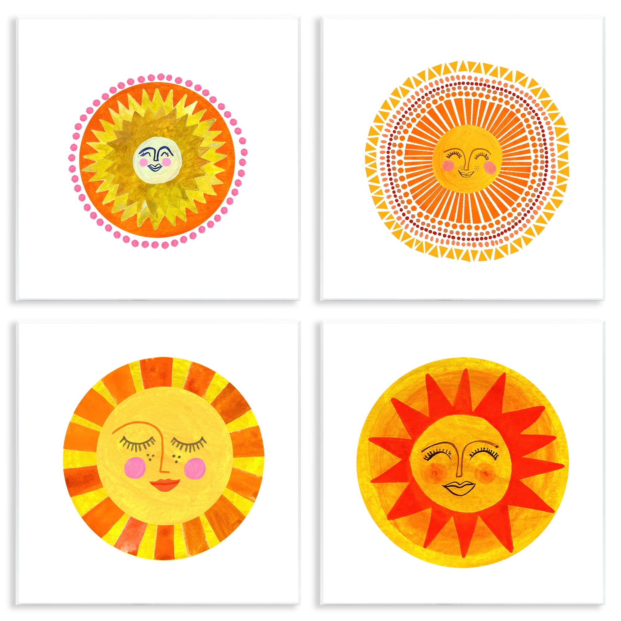 Stupell Industries Whimsical Smiling Suns 4 Piece Wall Plaque Art Set, design by Katherine Herrell Studio