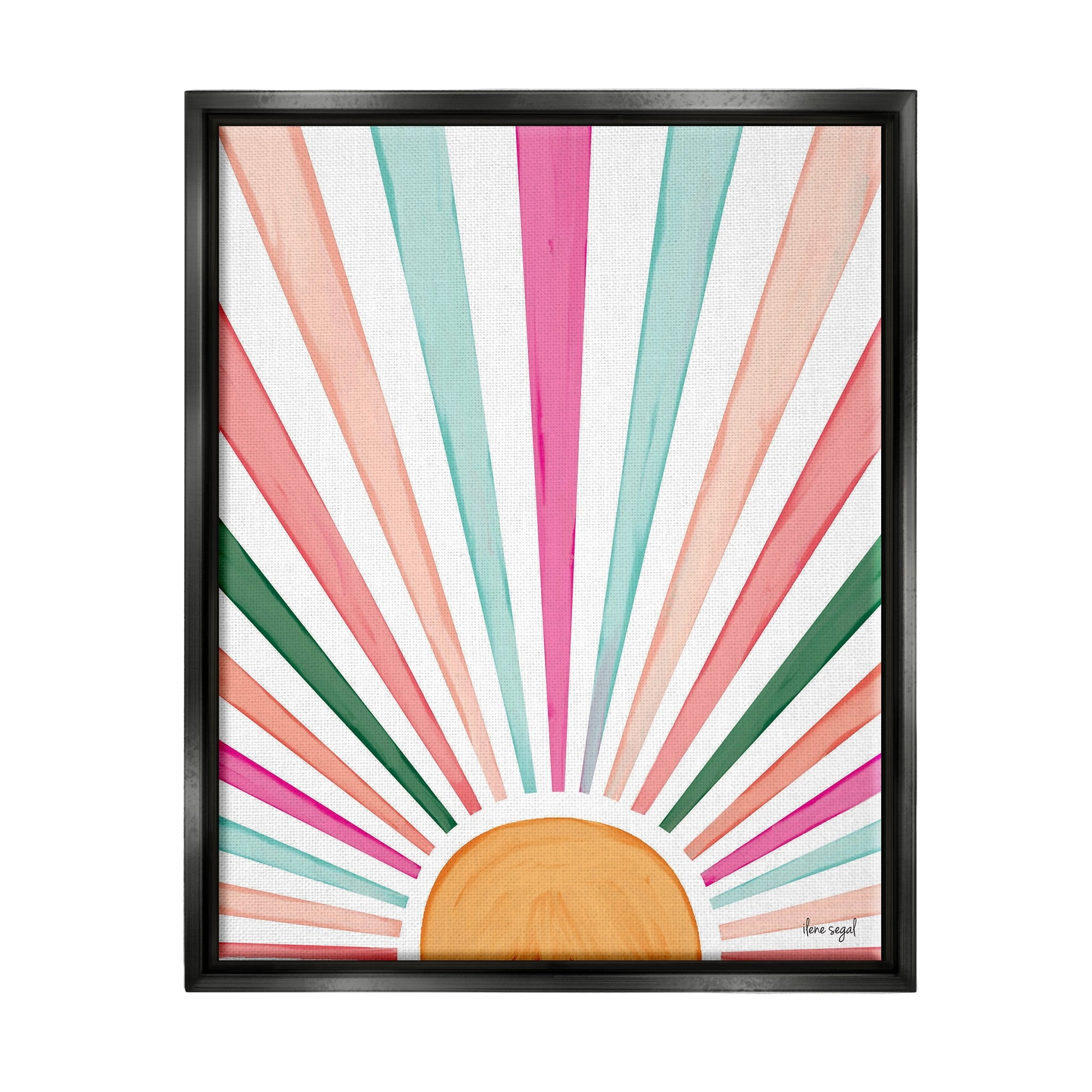 Stupell Industries Whimsical Sun Rays Shining Playful Nature Painting Graphic Art Jet Black Floating Framed Canvas Print Wall Art, Design by Ilene Segal