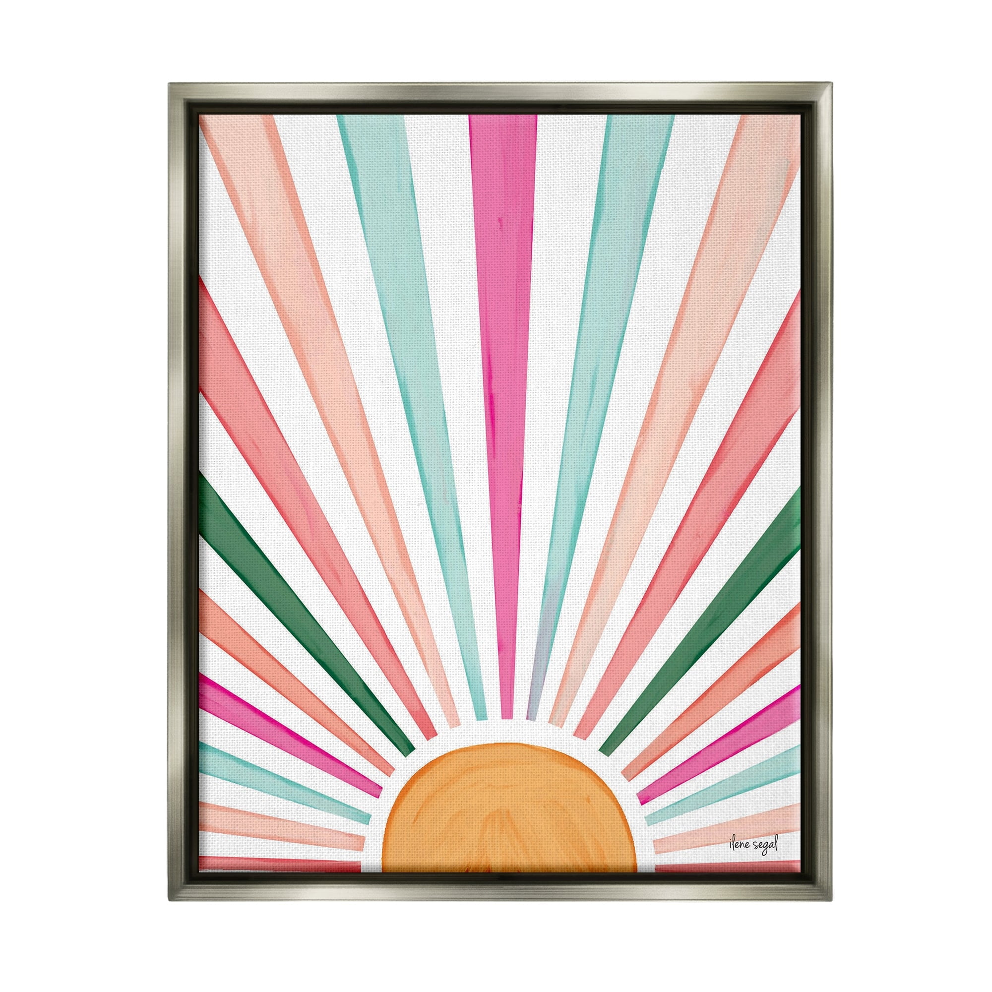 Stupell Industries Whimsical Sun Rays Shining Playful Nature Painting Graphic Art Luster Gray Floating Framed Canvas Print Wall Art, Design by Ilene Segal