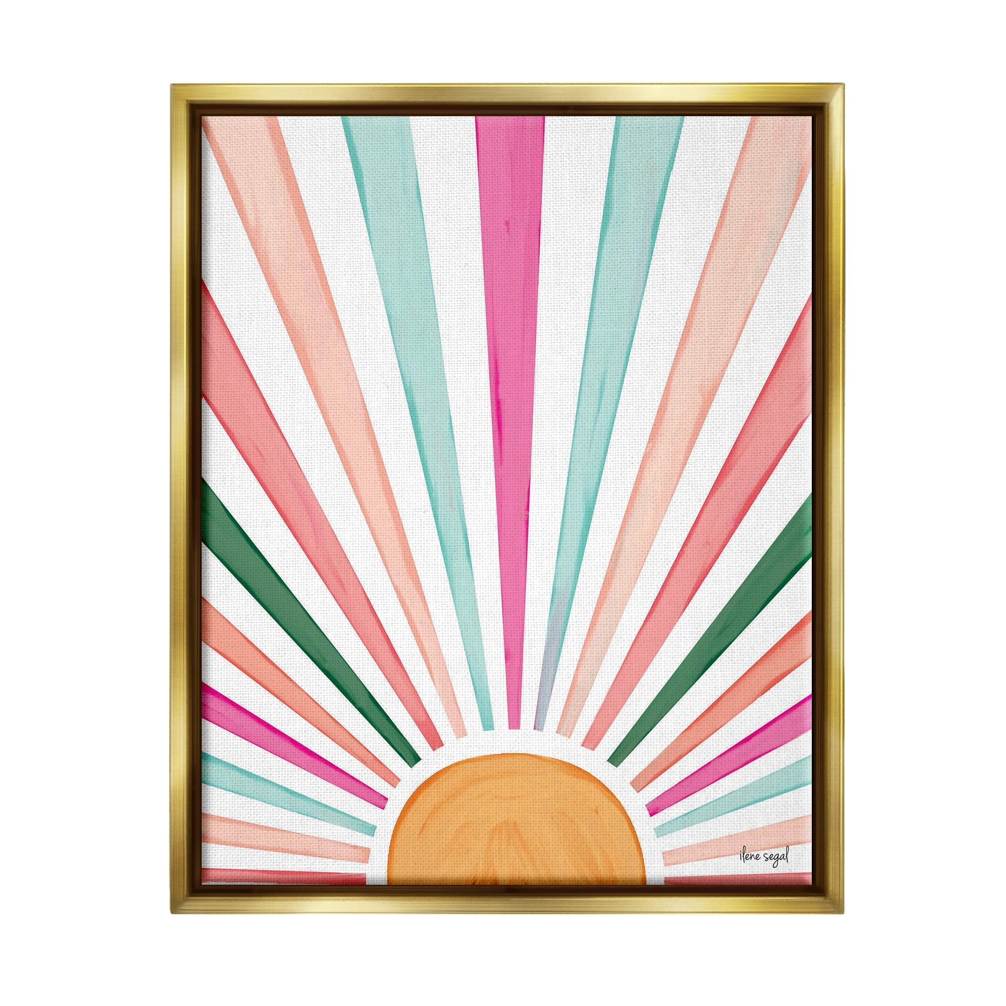 Stupell Industries Whimsical Sun Rays Shining Playful Nature Painting Graphic Art Metallic Gold Floating Framed Canvas Print Wall Art, Design by Ilene Segal