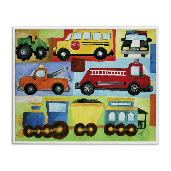 Stupell Industries Whimsical Transportation Collage Art for Kids Painting White Framed Art Print Wall Art, 14 x 11