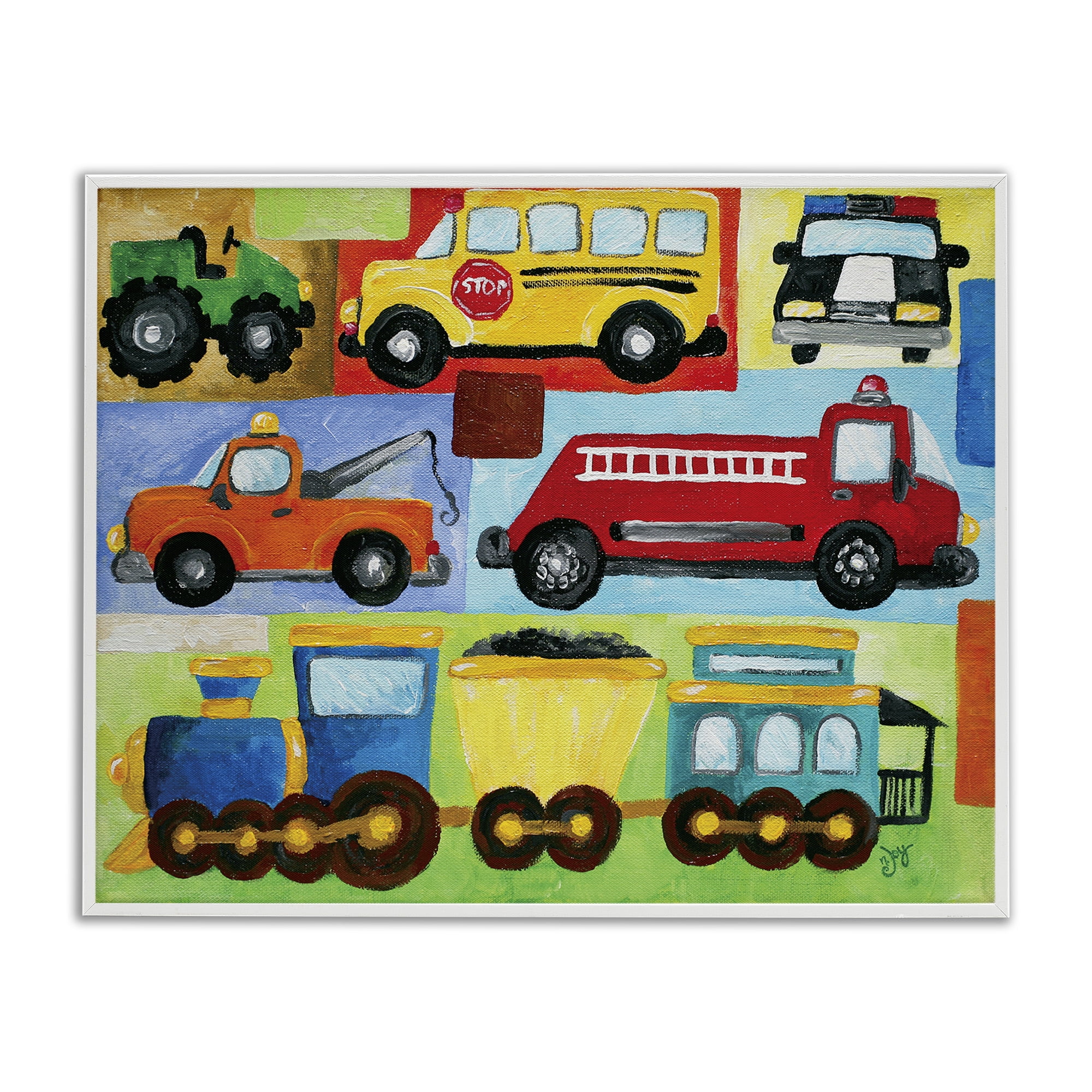 Stupell Industries Whimsical Transportation Collage Art for Kids Painting White Framed Art Print Wall Art, 30 x 24