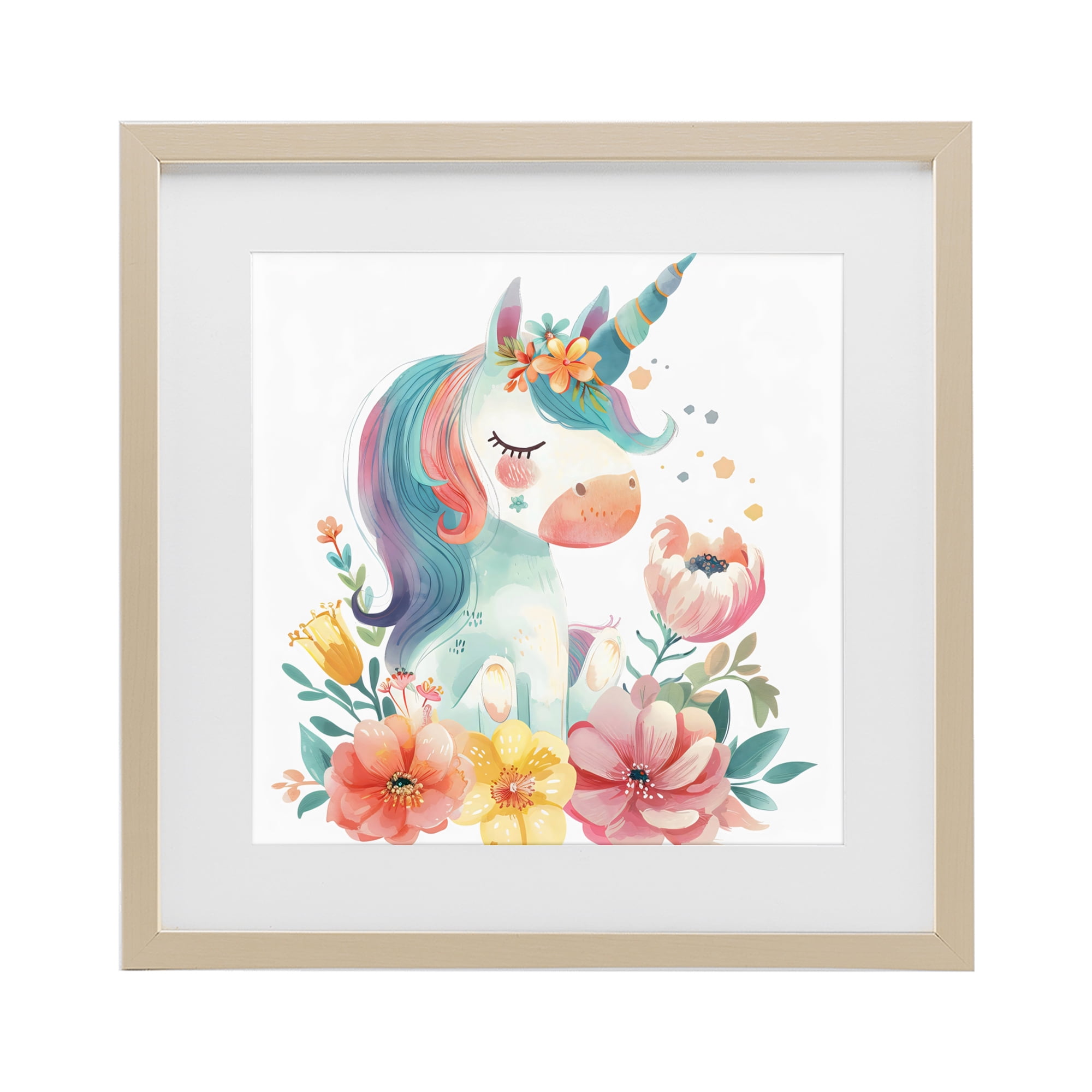 Stupell Industries Whimsical Unicorn with Blossoms Birch Framed Print Under Glass, design by Creative Studio