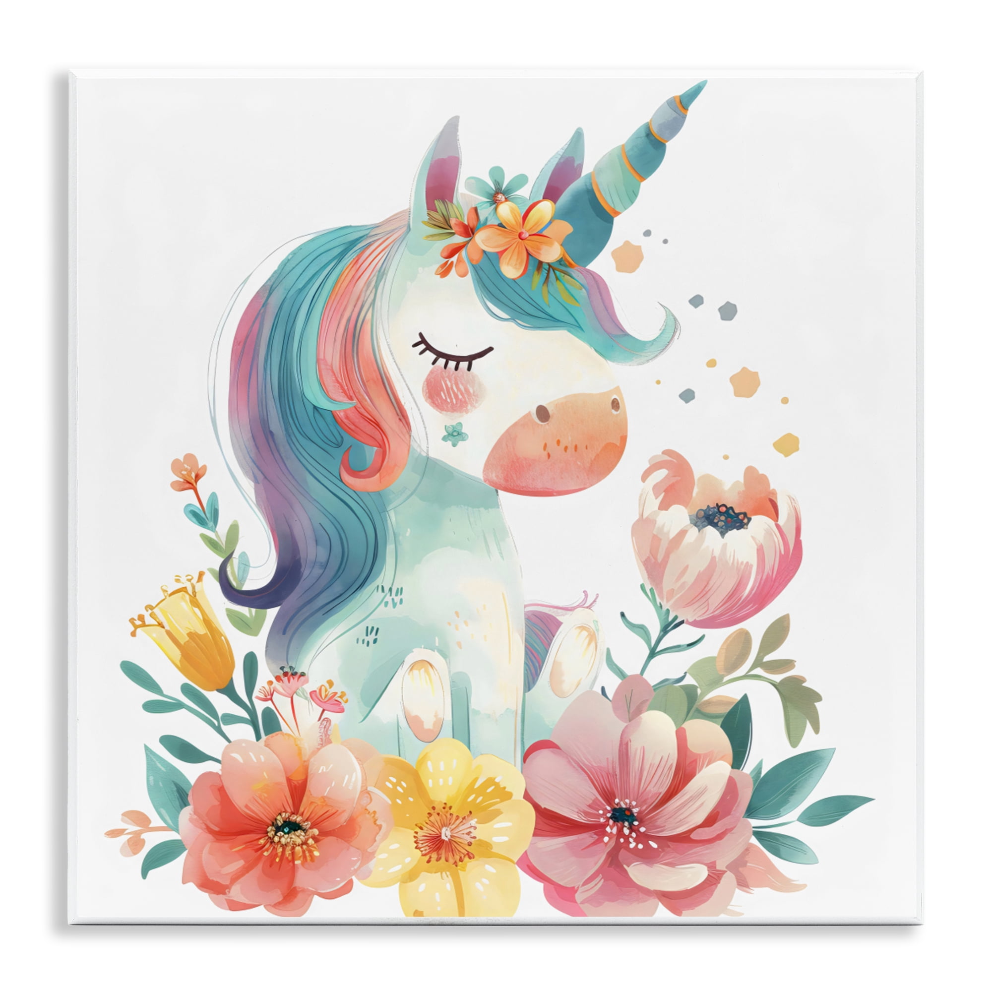 Stupell Industries Whimsical Unicorn with Blossoms Wall Plaque Art, design by Creative Studio