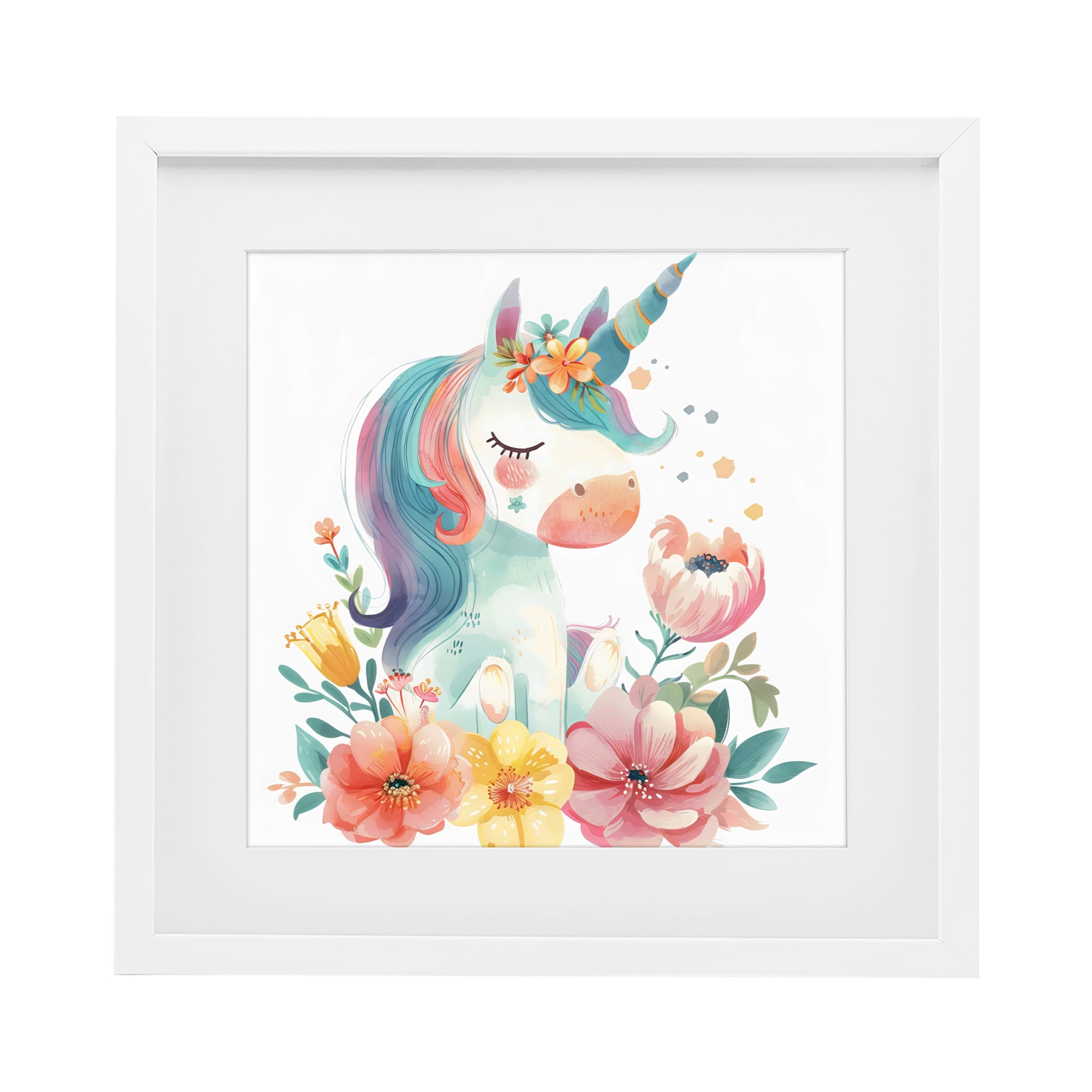 Stupell Industries Whimsical Unicorn with Blossoms White Framed Print Under Glass, design by Creative Studio