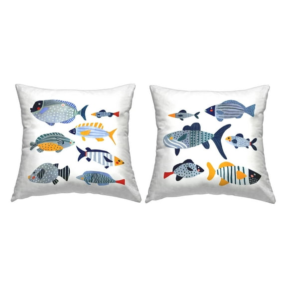 Stupell Industries Whimsical Varied Fish Patterns Kids Sea Life Design by Victoria Barnes Throw Pillow (set of 2)