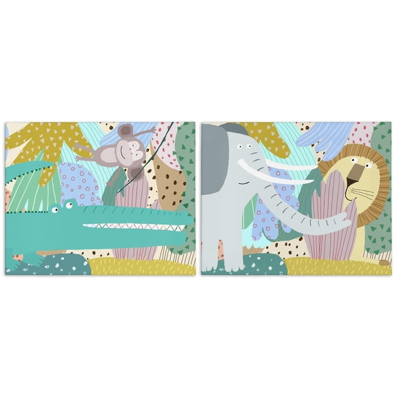 Stupell Industries Whimsical Wild Jungle Animals 2 Piece Canvas Wall Art Set design by Carla Daly, 24 x 30