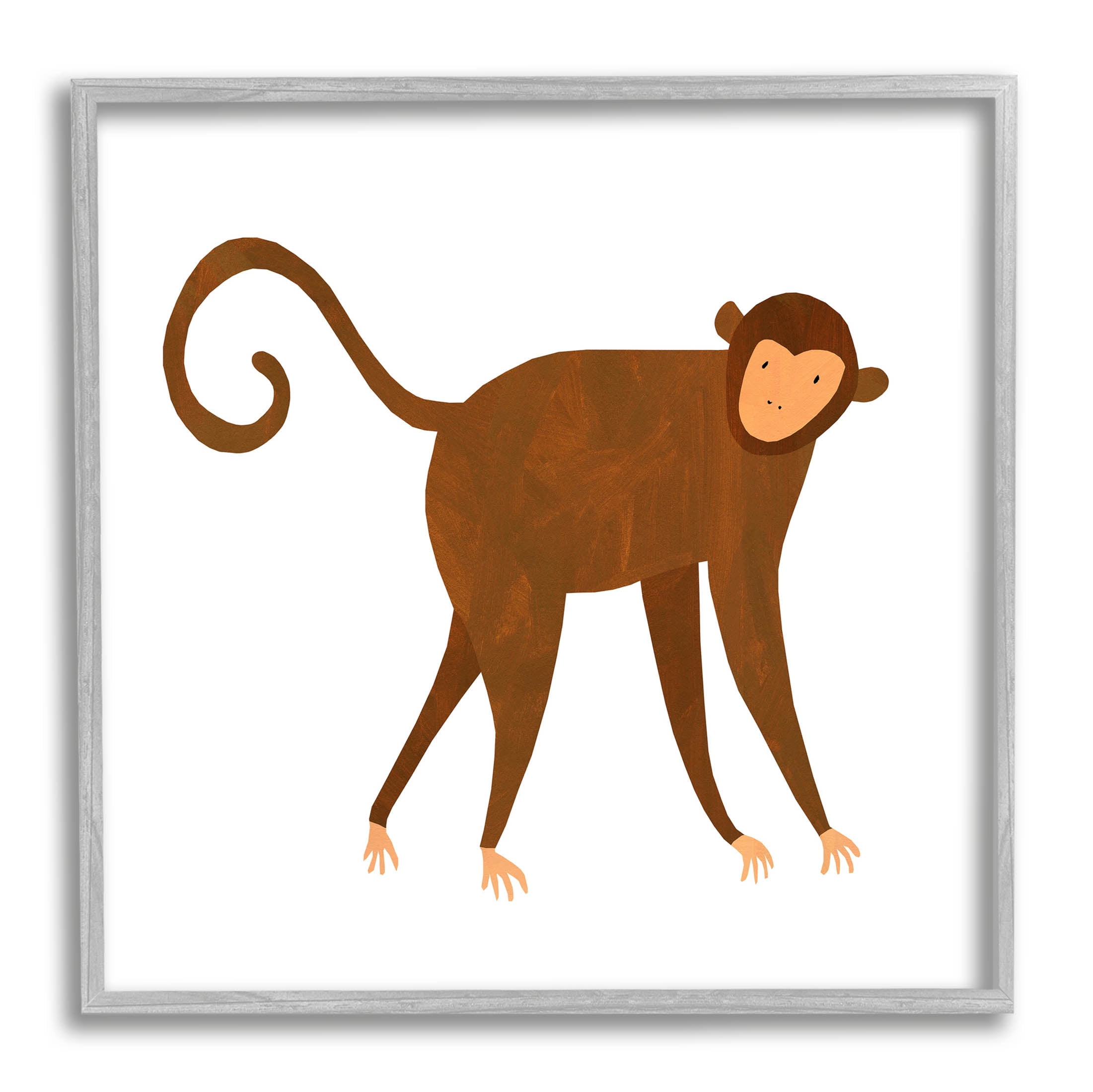 Stupell Industries Whimsical Wildlife Monkey Graphic Art Gray Framed Art Print Wall Art, Design by Emily Kopcik