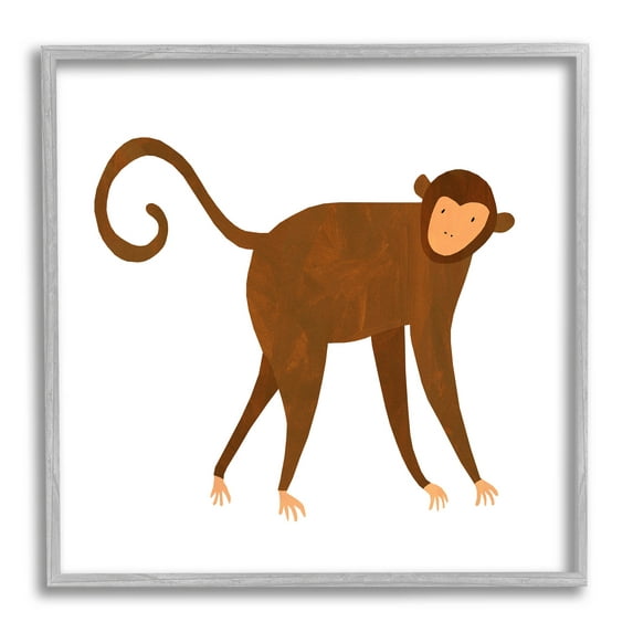 Stupell Industries Whimsical Wildlife Monkey Graphic Art Gray Framed Art Print Wall Art, Design by Emily Kopcik