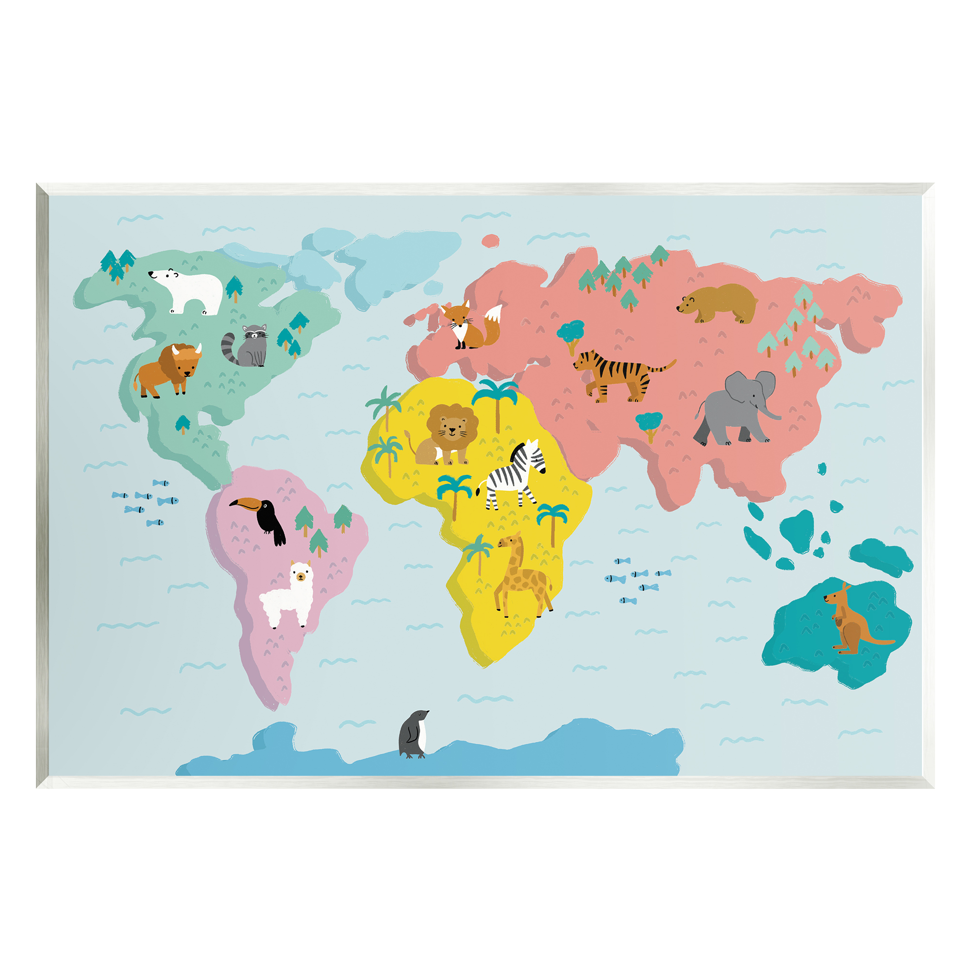 Stupell Industries Whimsical Wildlife World Map Travel & Places Painting Unframed Art Print Wall Art, 19 x 13